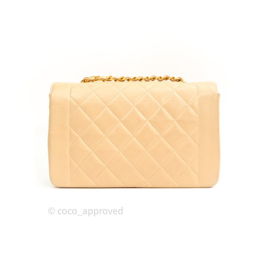 Chanel Diana Quilted Beige Lambskin Medium Vintage 24K Gold Hardware