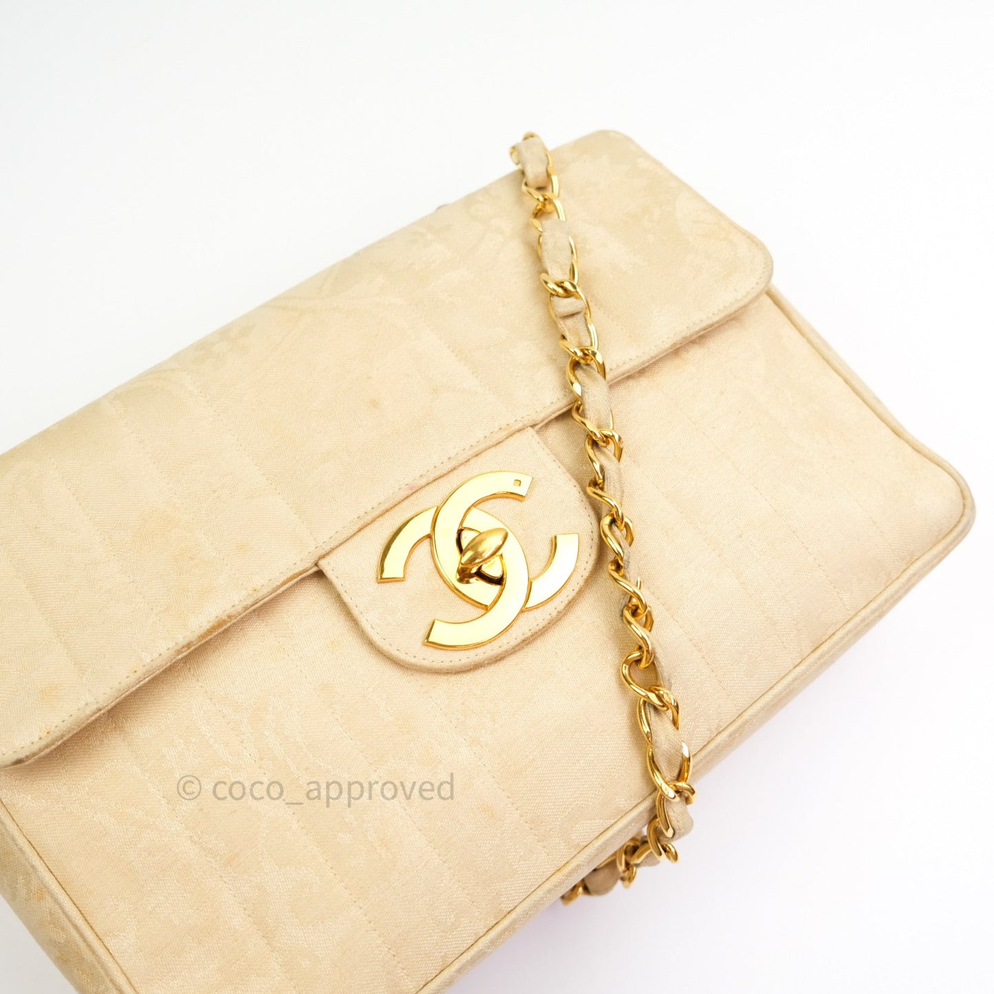 Chanel Vintage XL Jumbo Single Flap Gold Silk 24K Gold Hardware