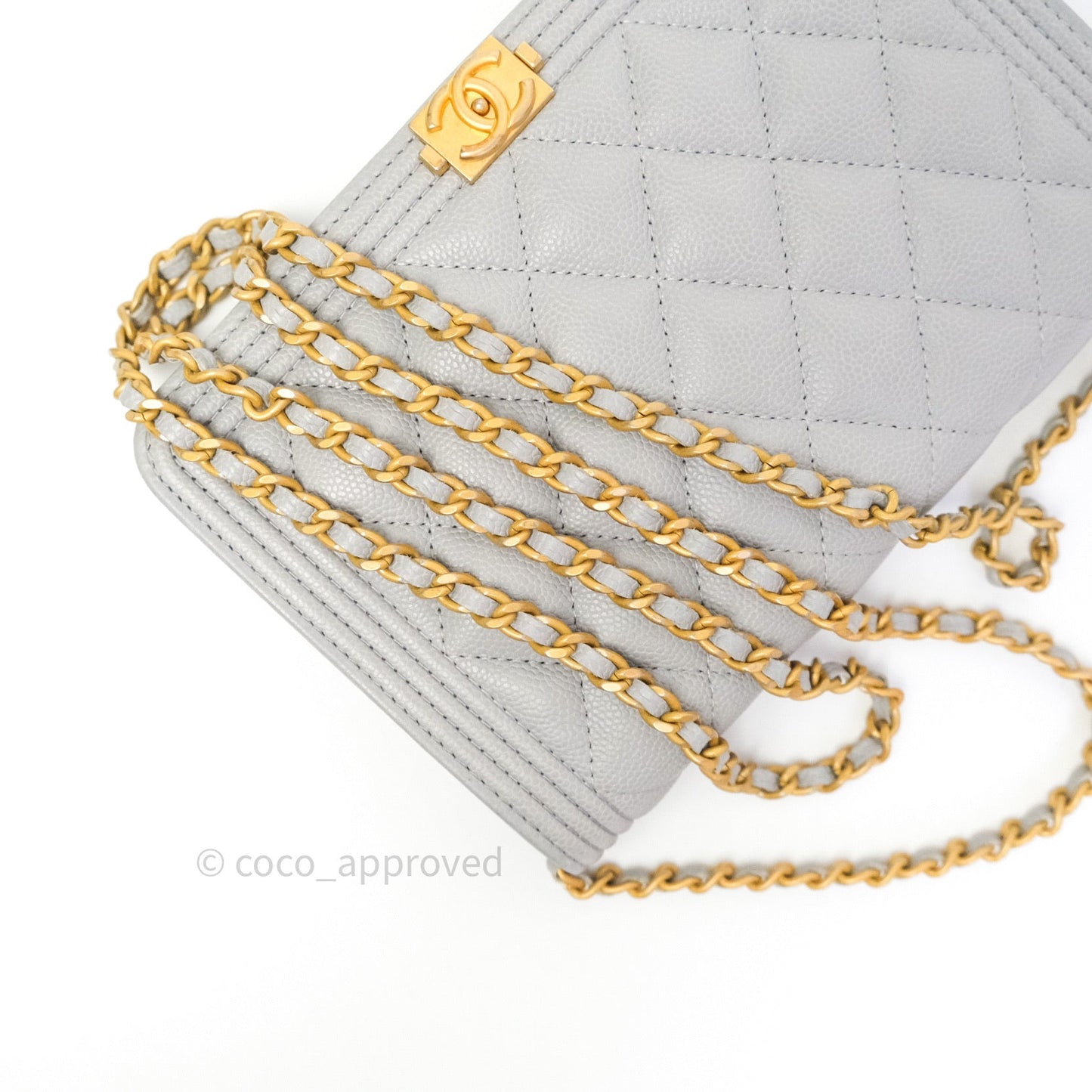 Chanel Quilted Boy Wallet on Chain WOC Grey Caviar Gold Hardware