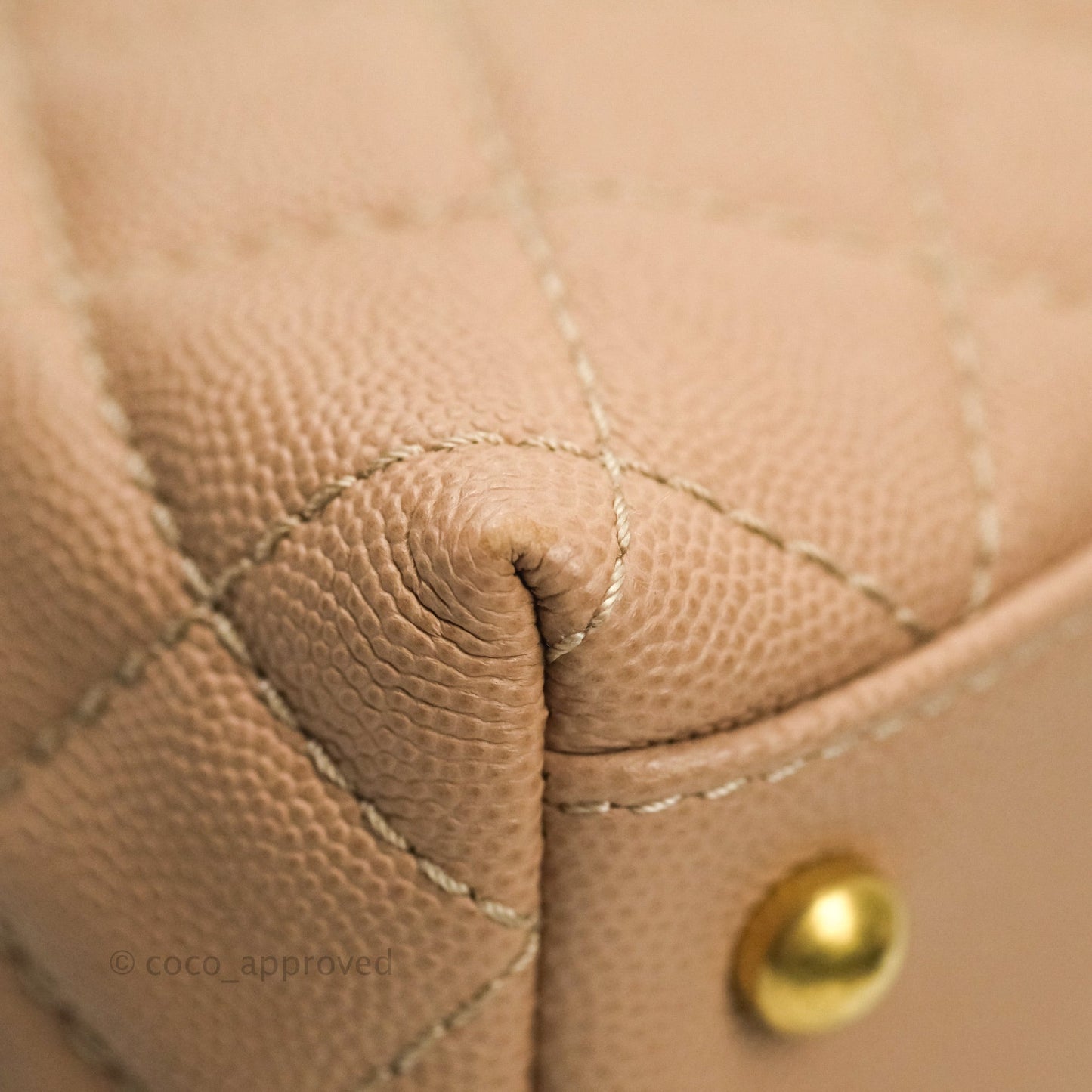 Chanel Small Coco Handle Quilted Beige Caviar Aged Gold Hardware