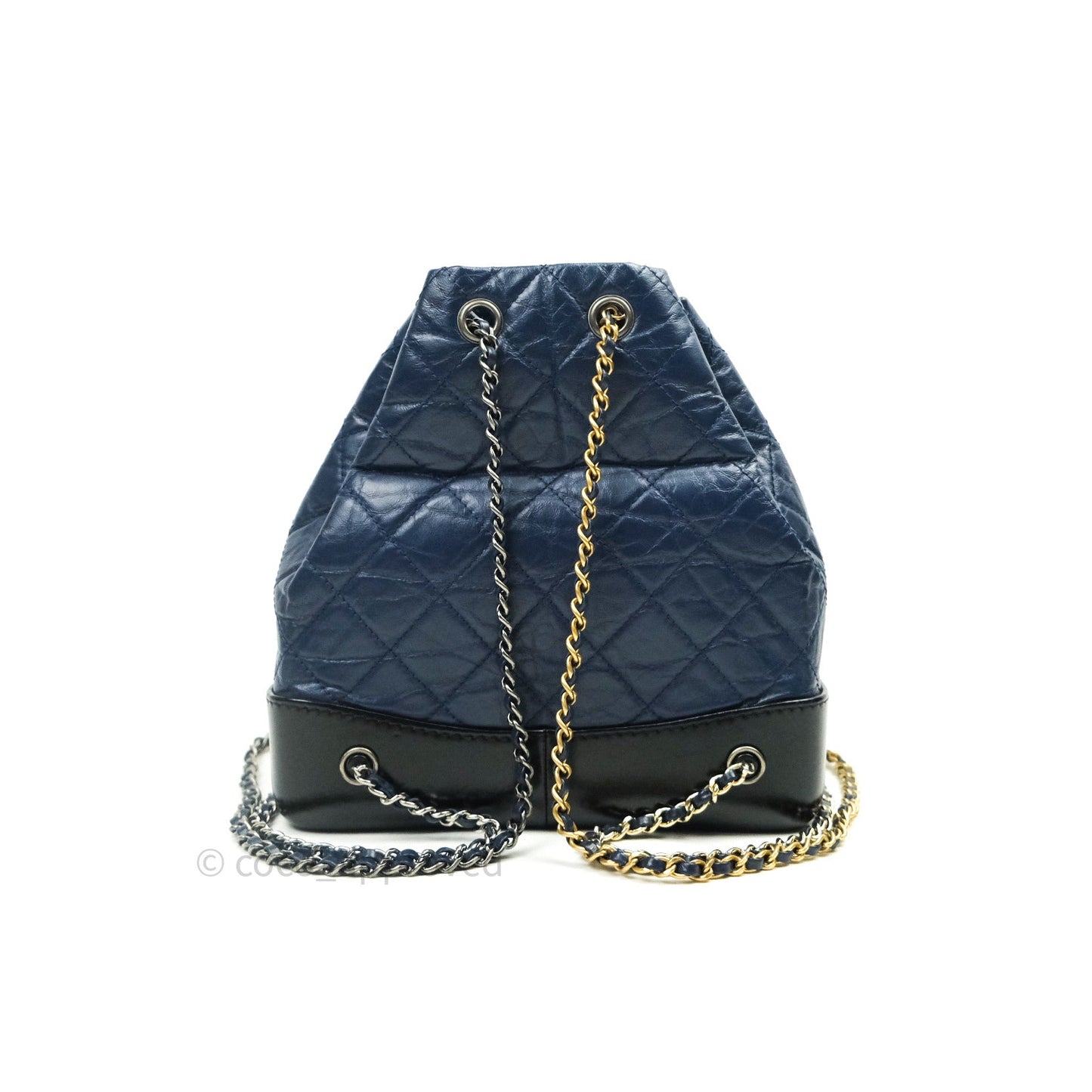 Chanel Gabrielle Backpack Black Aged Calfskin Small Navy Black