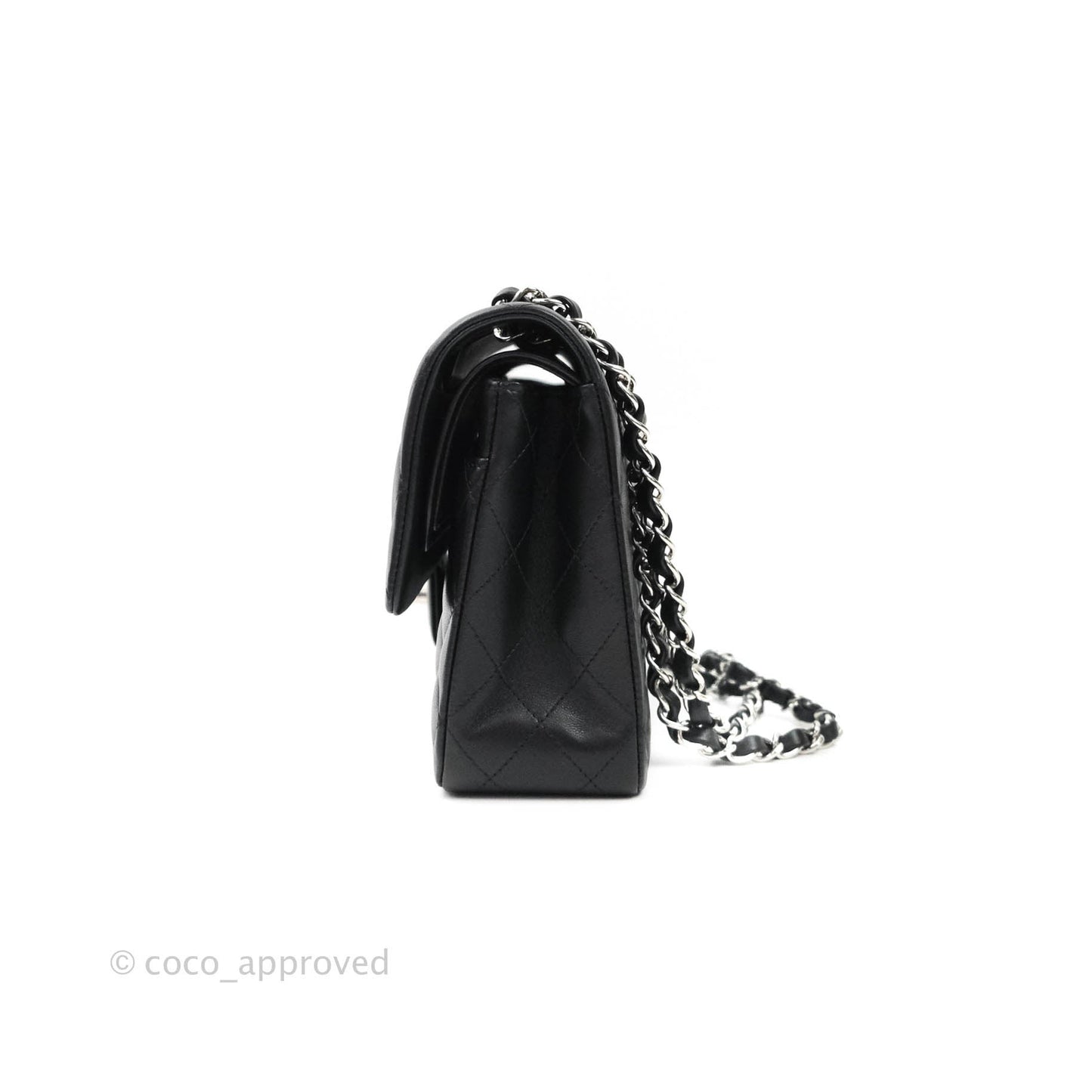 Chanel Classic M/L Medium Double Flap Bag Black Lambskin Silver Hardware