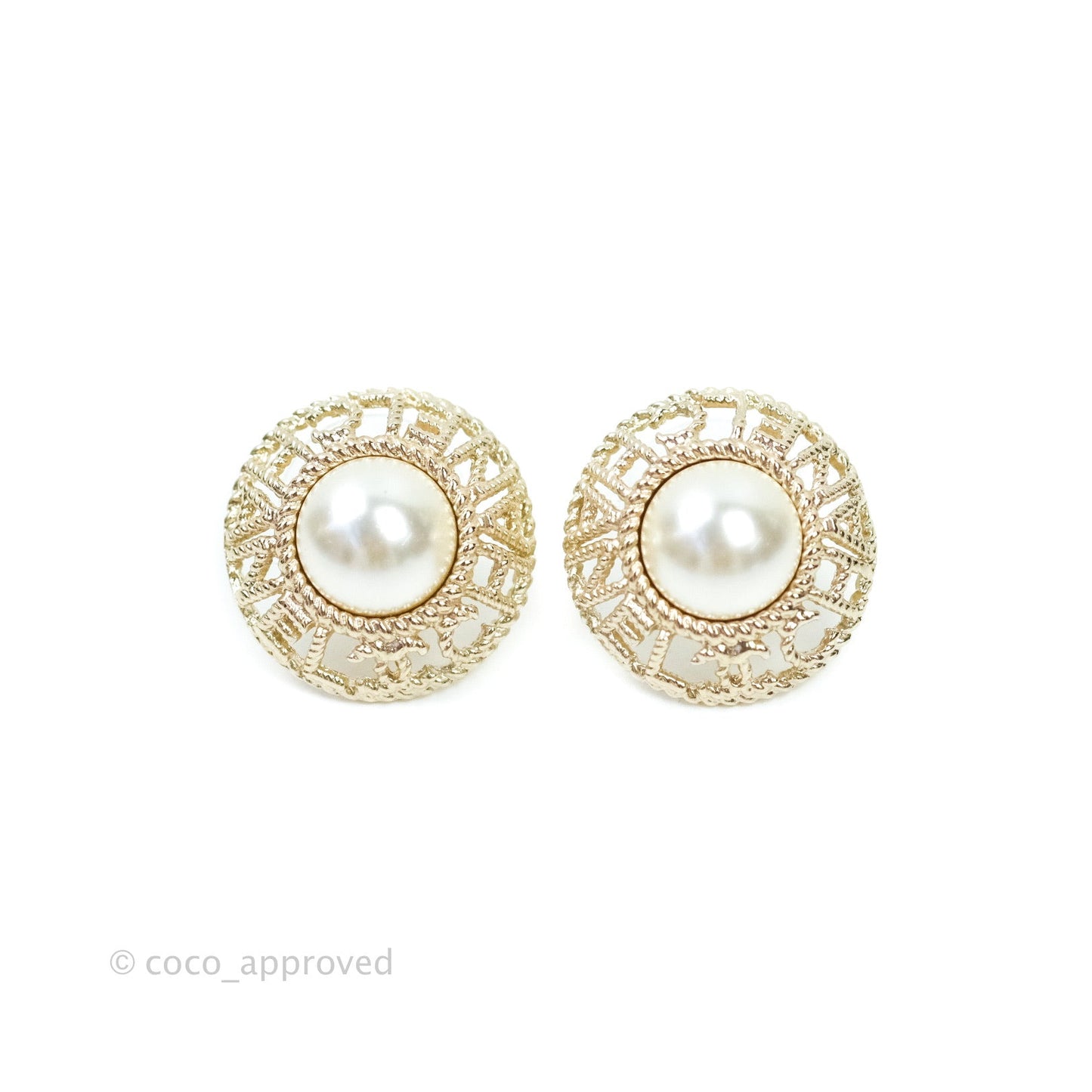 Chanel Pearl CC Round Rope Logo Earrings Gold