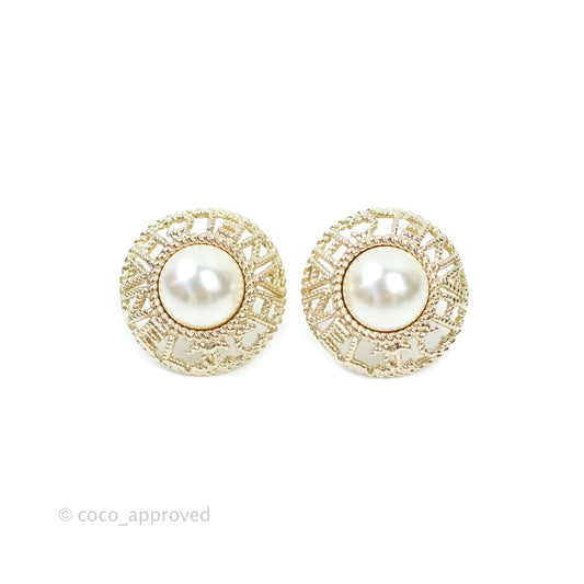 Chanel Pearl CC Round Rope Logo Earrings Gold