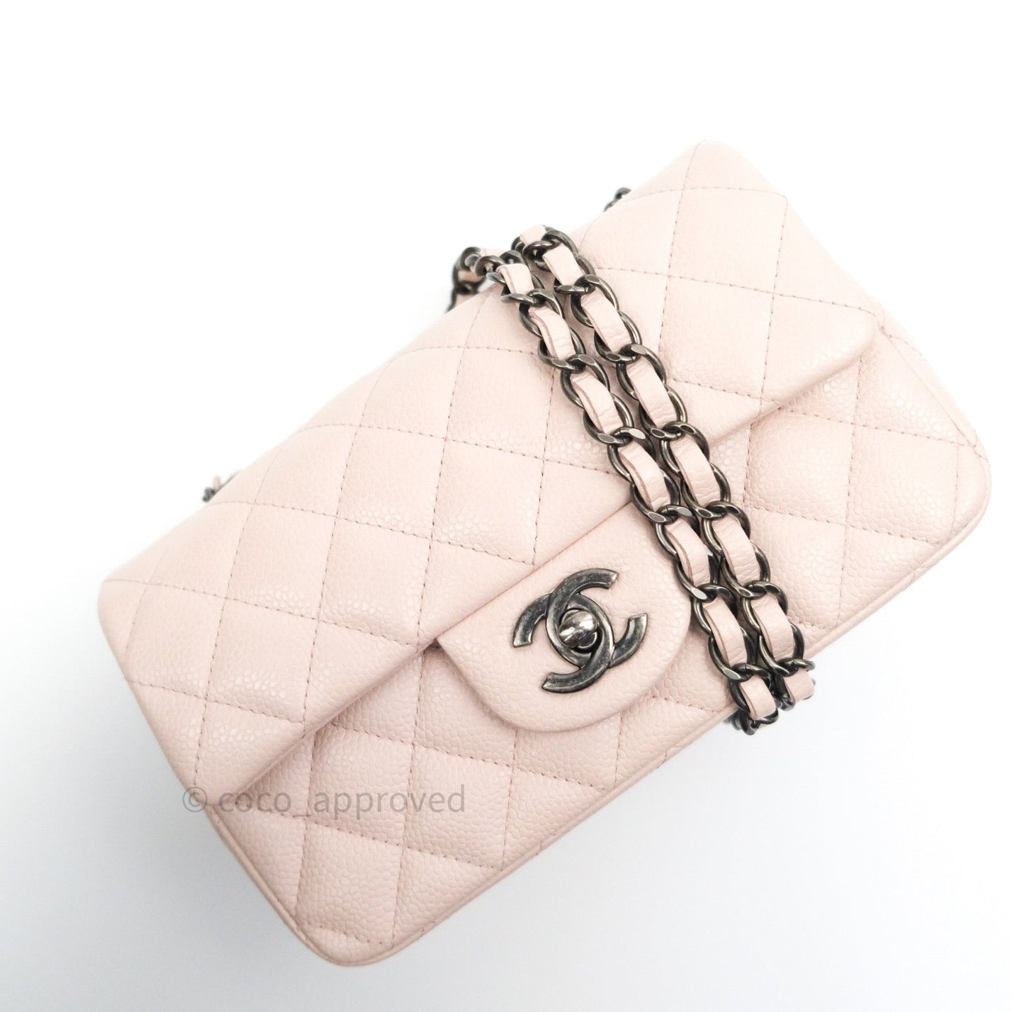 Chanel Quilted Mini Rectangular Sakura Pink Caviar Ruthenium Hardware