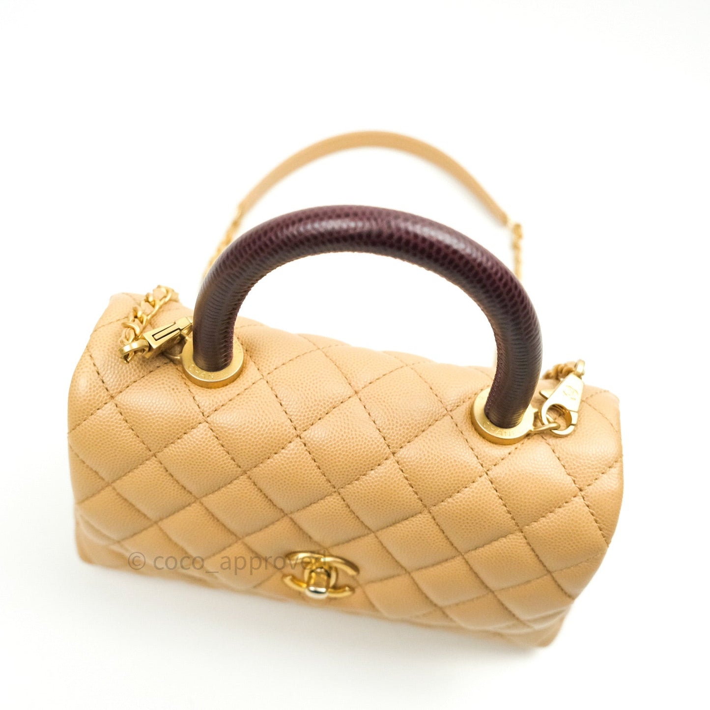 Chanel Mini Coco Handle Quilted Beige Caviar Gold Hardware Lizard Embossed Handle