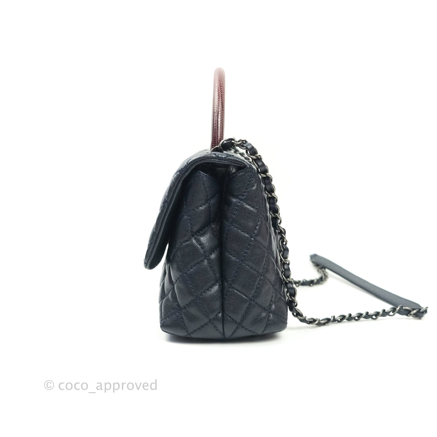 Chanel Small Coco Handle Quilted Navy Caviar Lizard Handle Ruthenium Hardware