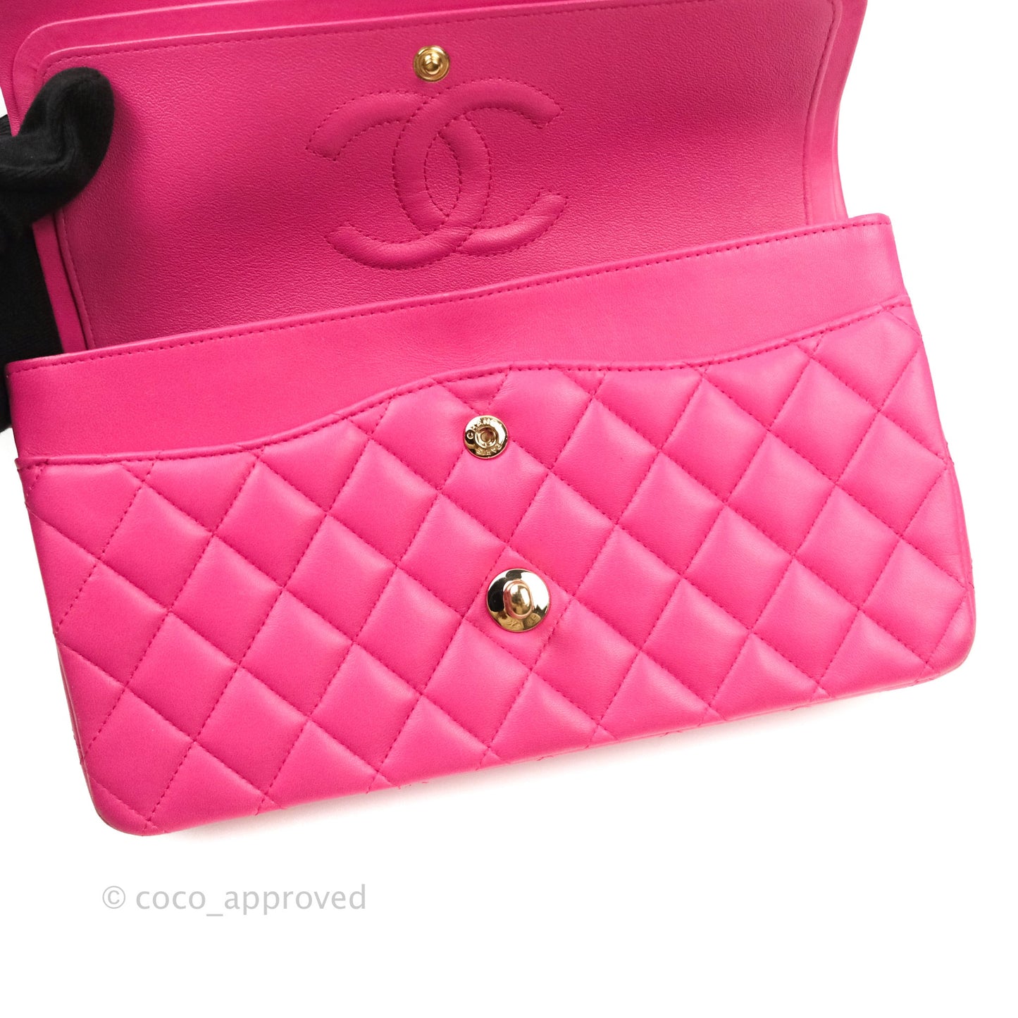 Chanel Classic M/L Medium Double Flap Hot Pink Lambskin Gold Hardware