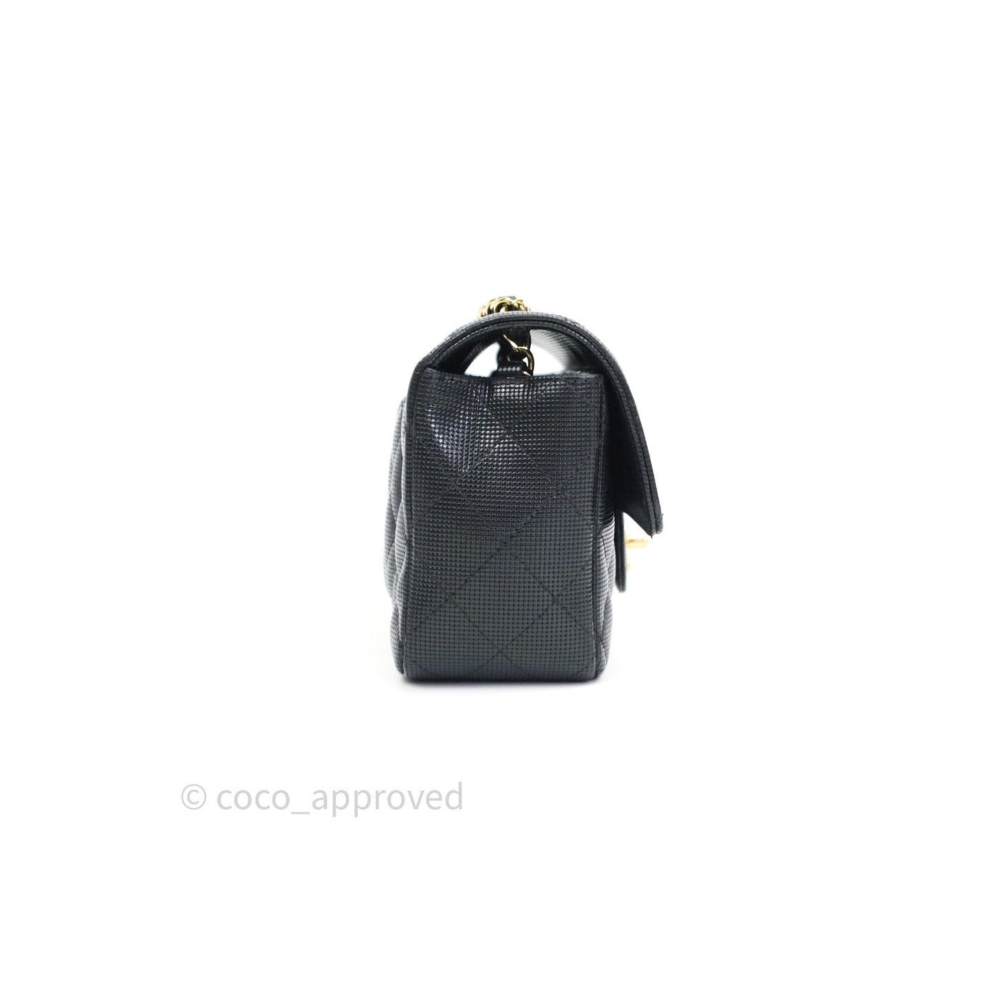 Chanel Metallic Calfskin Quilted Pixel Effect Mini Rectangular Flap Black Gold Hardware