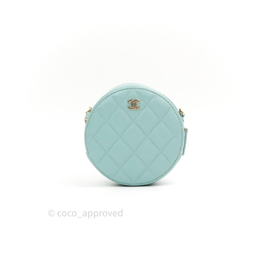Chanel Round Circle Bag Tiffany Blue Caviar Light Gold Hardware