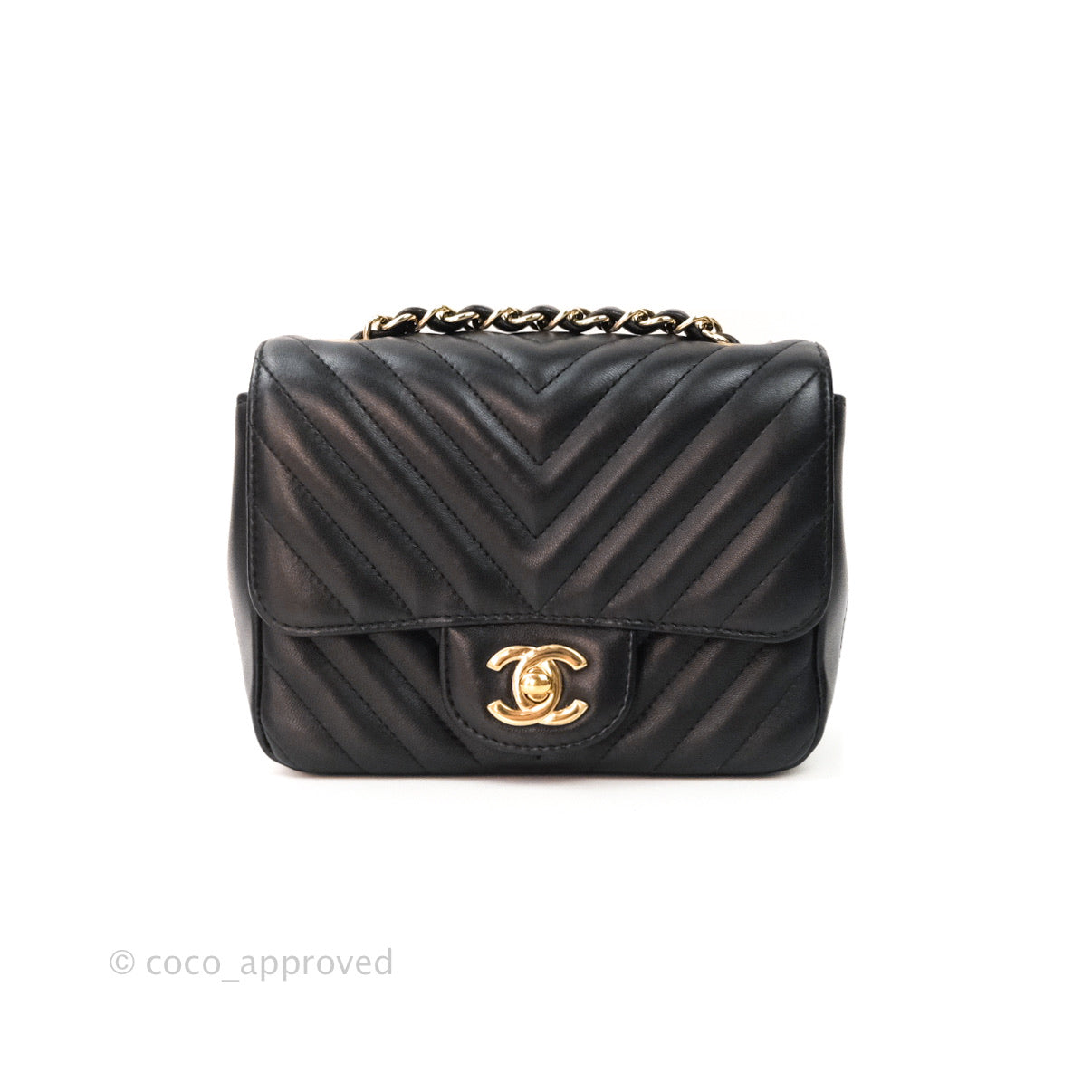 Chanel Mini Square Chevron Black Lambskin Gold Hardware