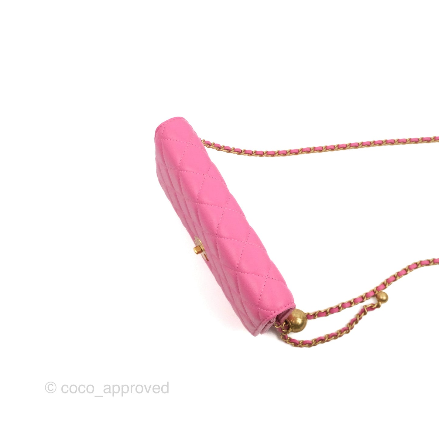 Chanel Quilted Pearl Crush Wallet on Chain WOC Pink Lambskin Aged Gold Hardware