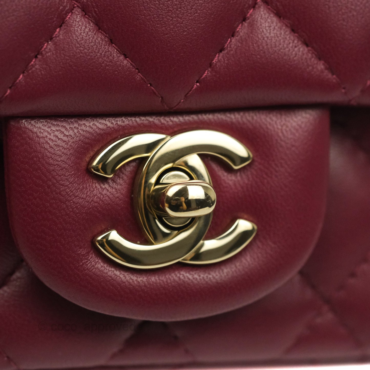 Chanel Quilted Mini Square Dark Red Burgundy Lambskin Gold Hardware 21K