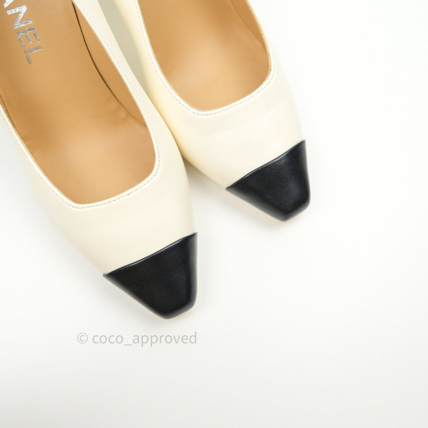 Chanel Classic Heels White Black Lambskin Shoes 36C