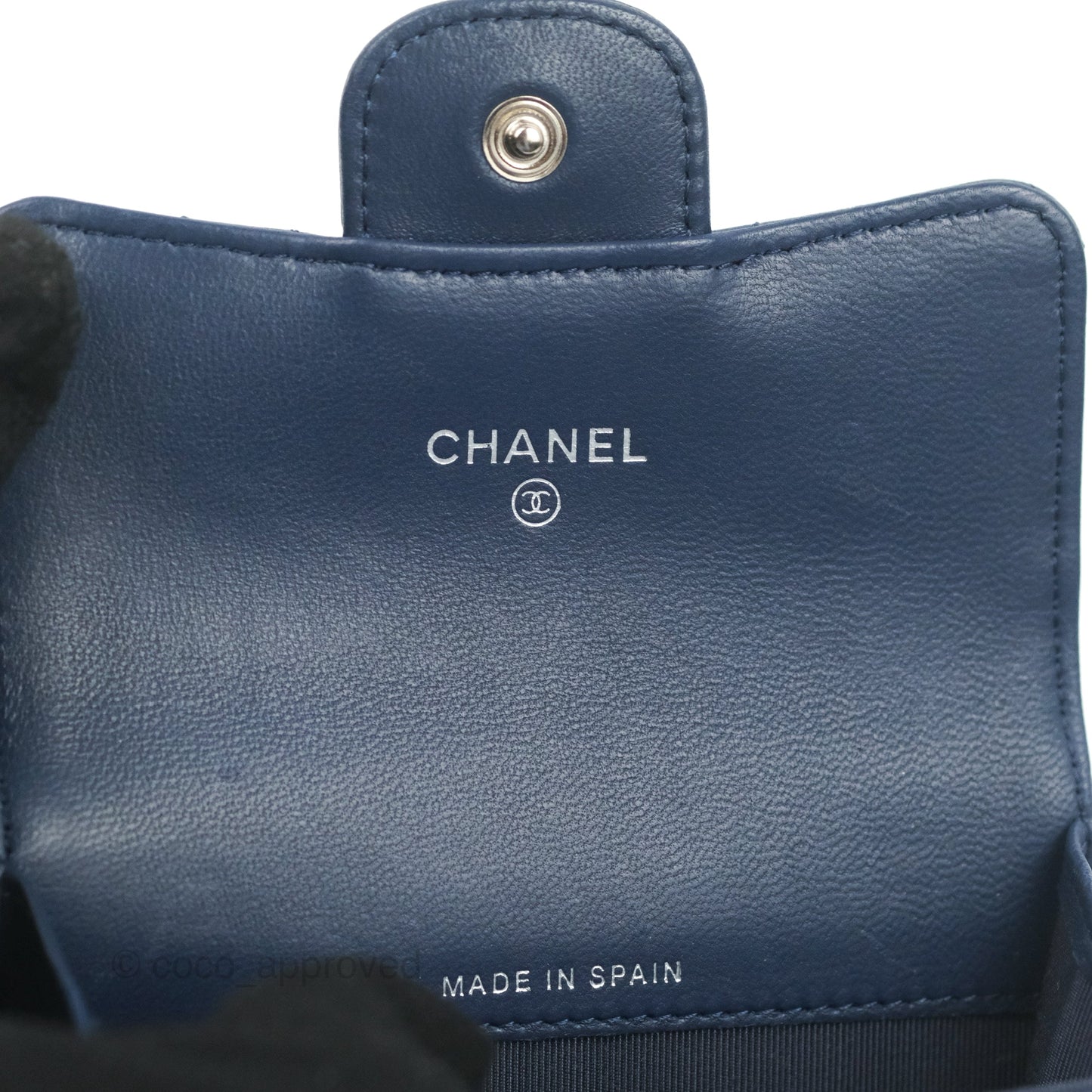 Chanel Quilted Flap Card Holder Navy Lambskin Silver Hardware