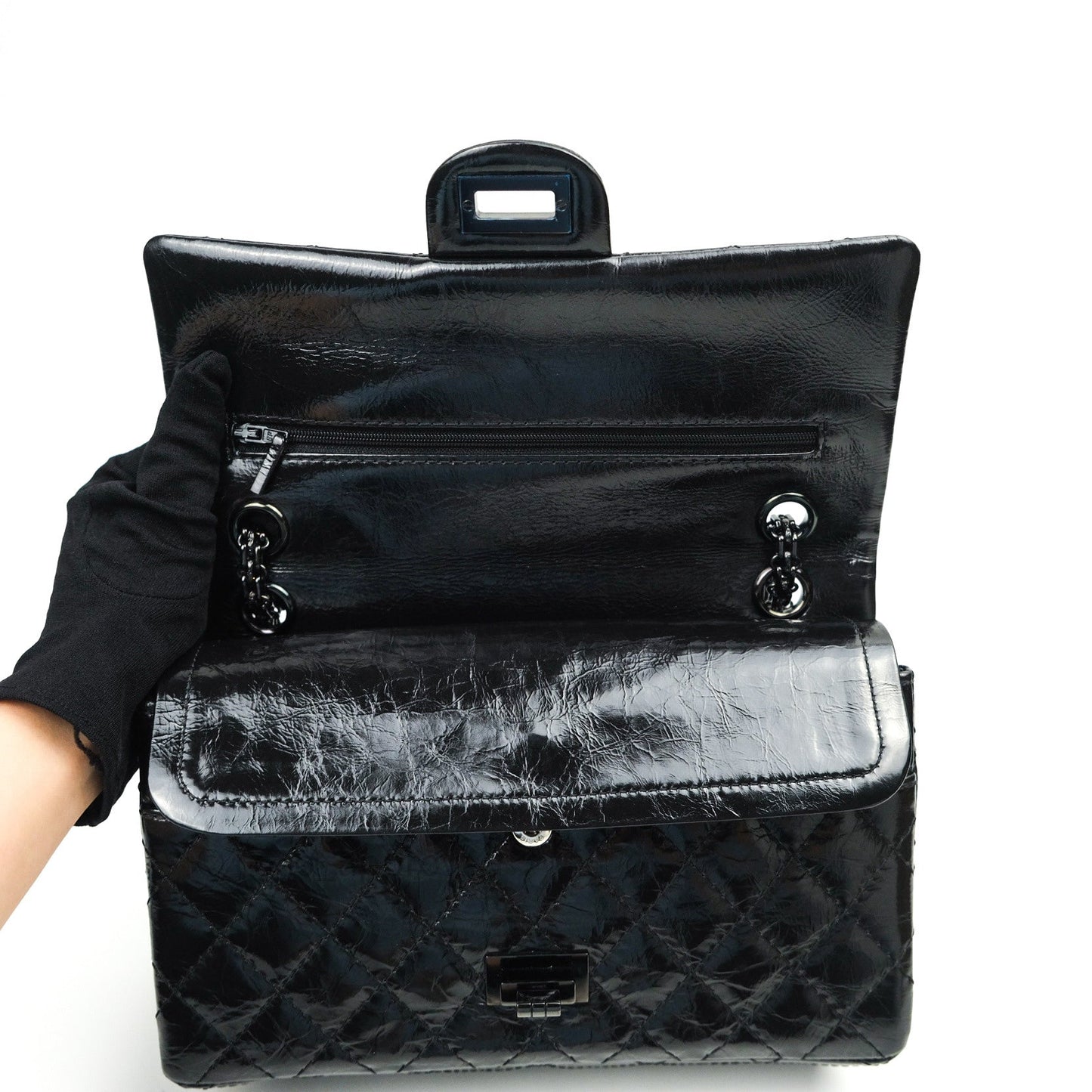 Chanel 2.55 Reissue Glazed Calfskin So Black 225 Black Hardware