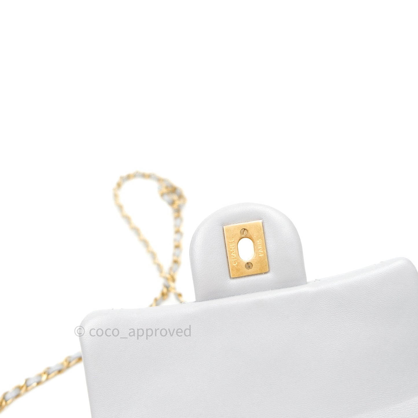 Chanel Mini Square Pearl Crush Quilted Grey Lambskin Gold Hardware