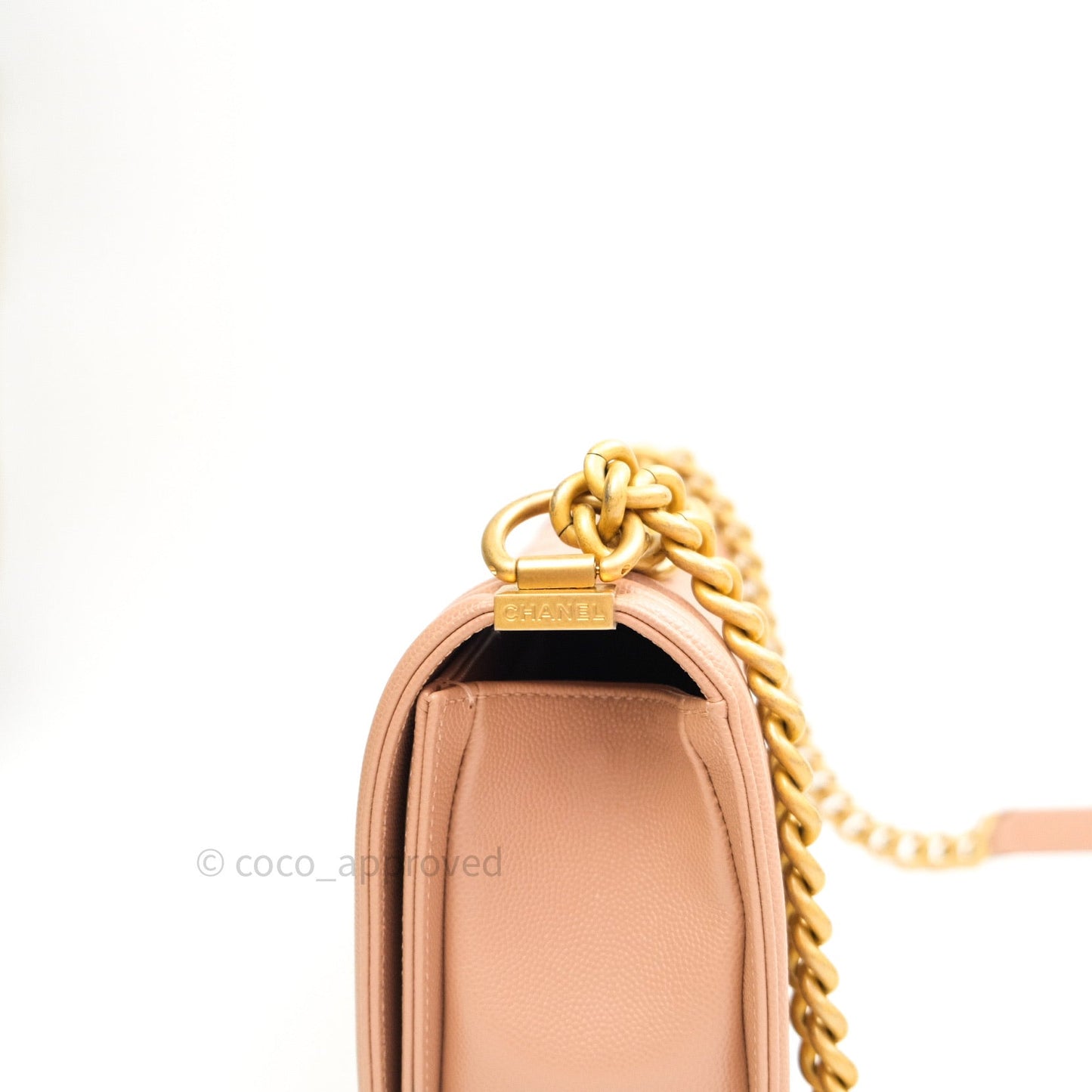 Chanel Quilted Medium Caviar Boy Flap Beige Gold Hardware