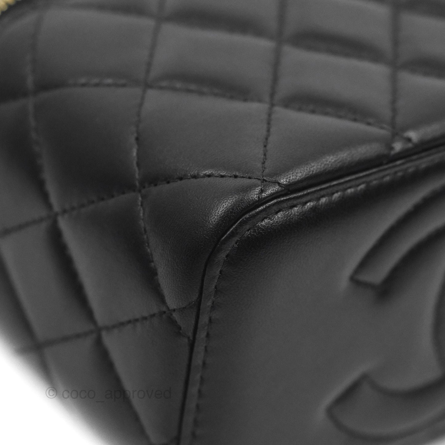 Chanel Vanity Rectangular Metal Top Handle Black Lambskin Aged Gold Hardware 22B