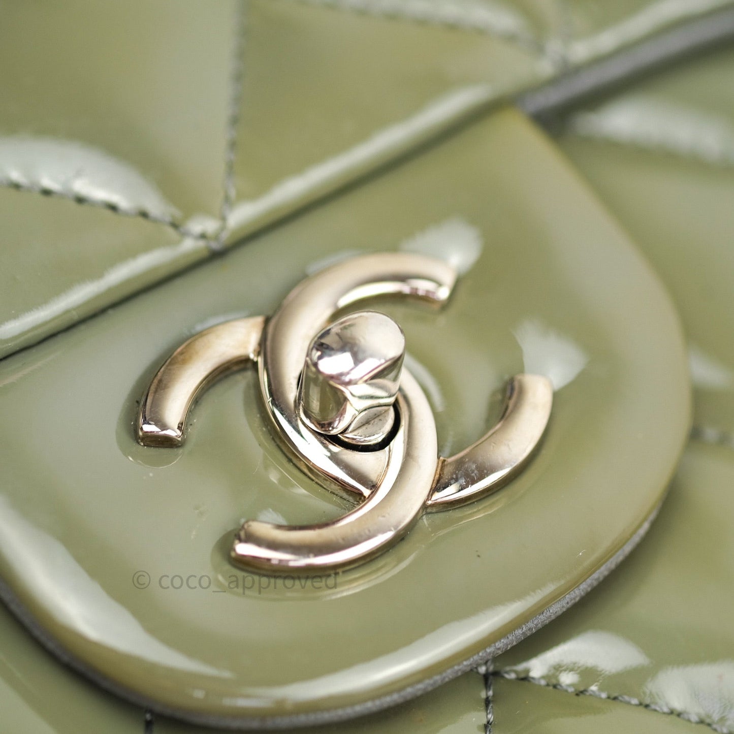 Chanel Jumbo Single Flap Light Green Patent Leather Silver Hardware⁣⁣