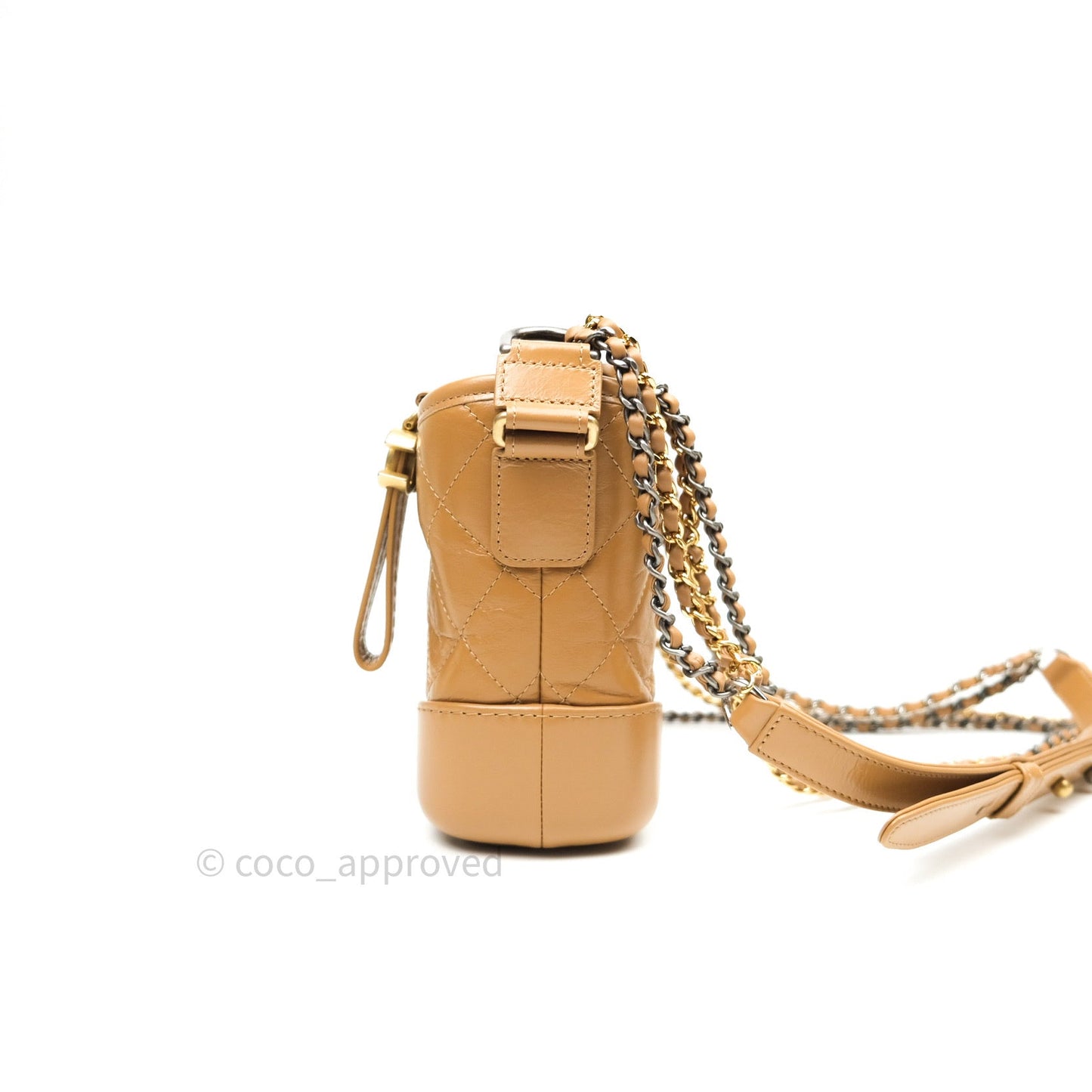 Chanel Calfskin Quilted Small Gabrielle Hobo Dark Beige Mixed Hardware