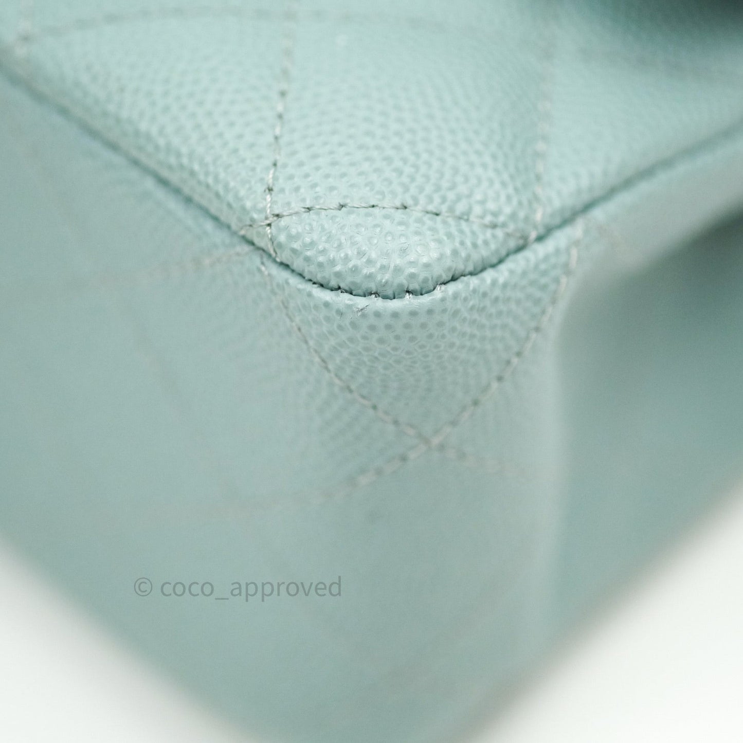 Chanel Classic M/L Medium Double Flap Bag Light Blue Caviar Silver Hardware 18C