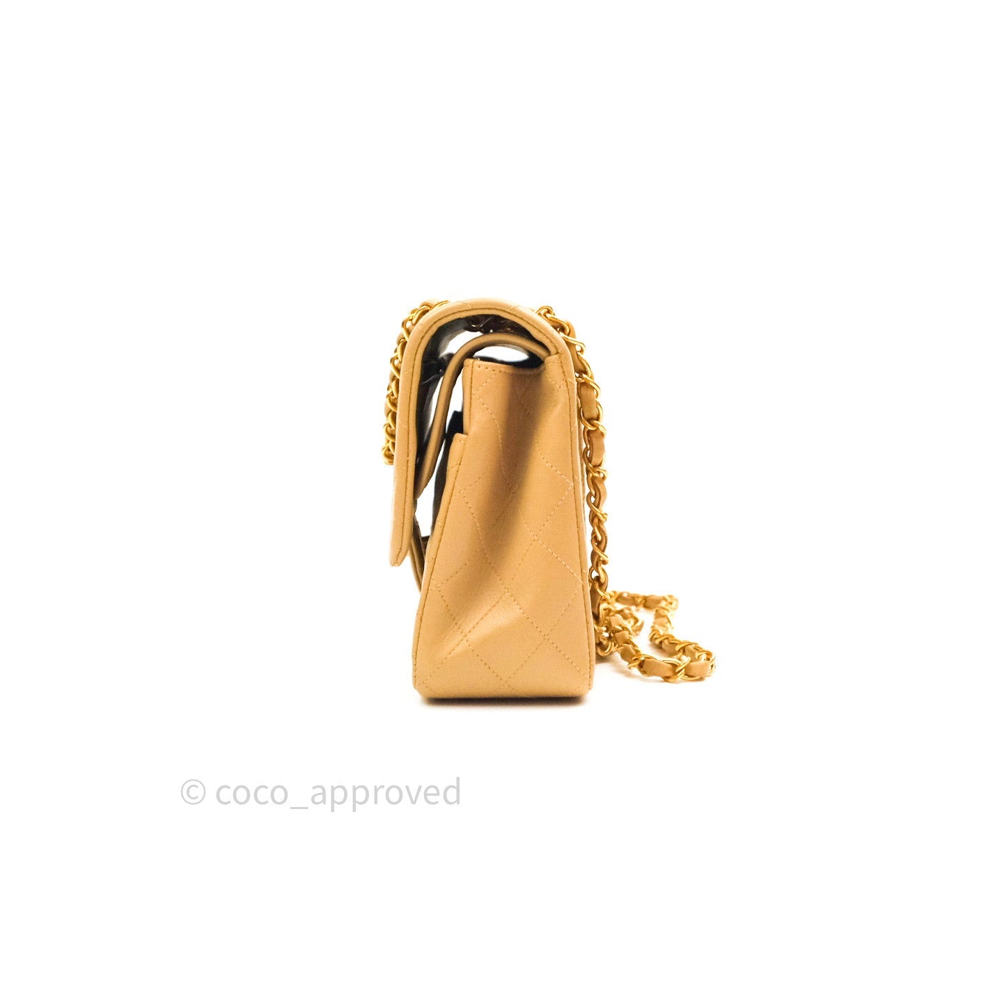 Chanel Vintage M/L Medium Double Flap Bag Beige Lambskin 24K Gold Hardware