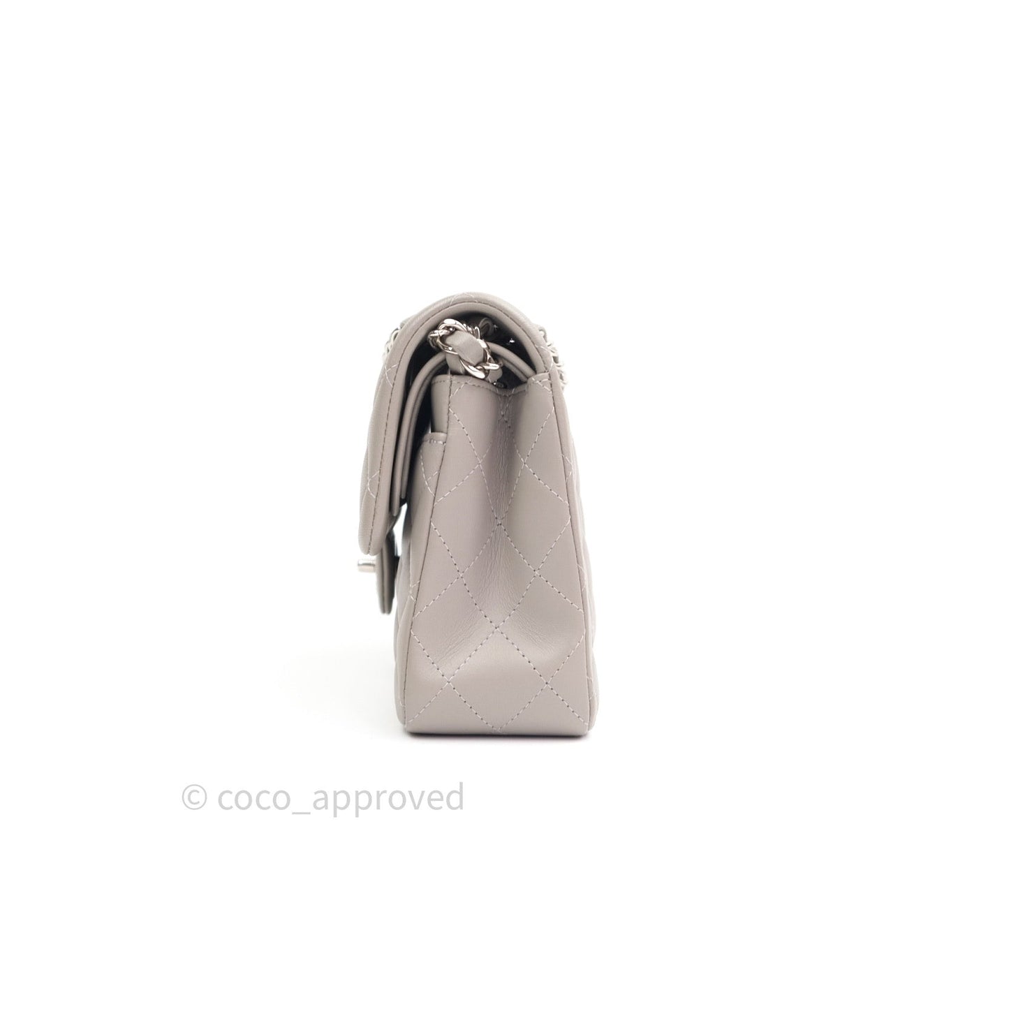 Chanel Classic Small S/M Flap Grey Lambskin Silver Hardware