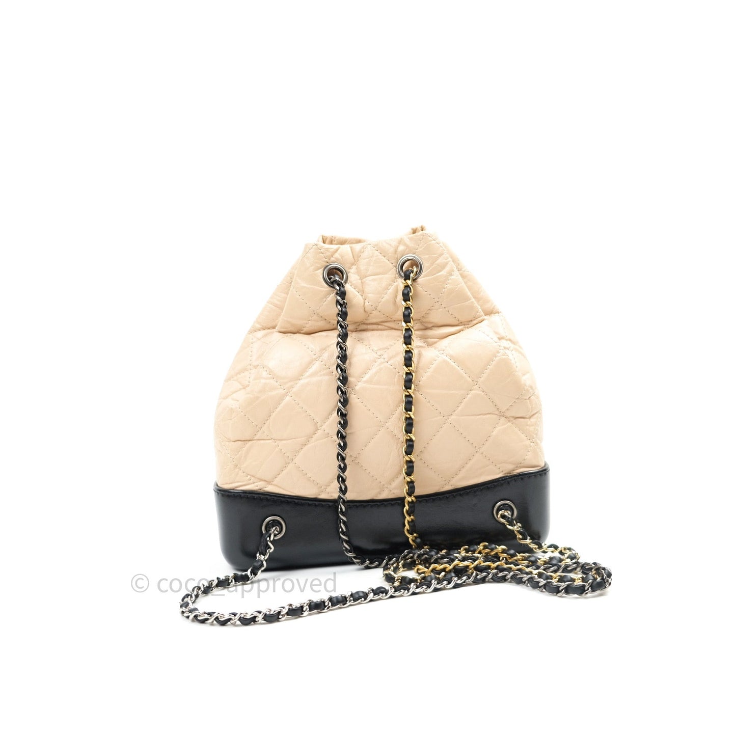 Chanel Gabrielle Backpack Black Aged Calfskin Small Beige Black