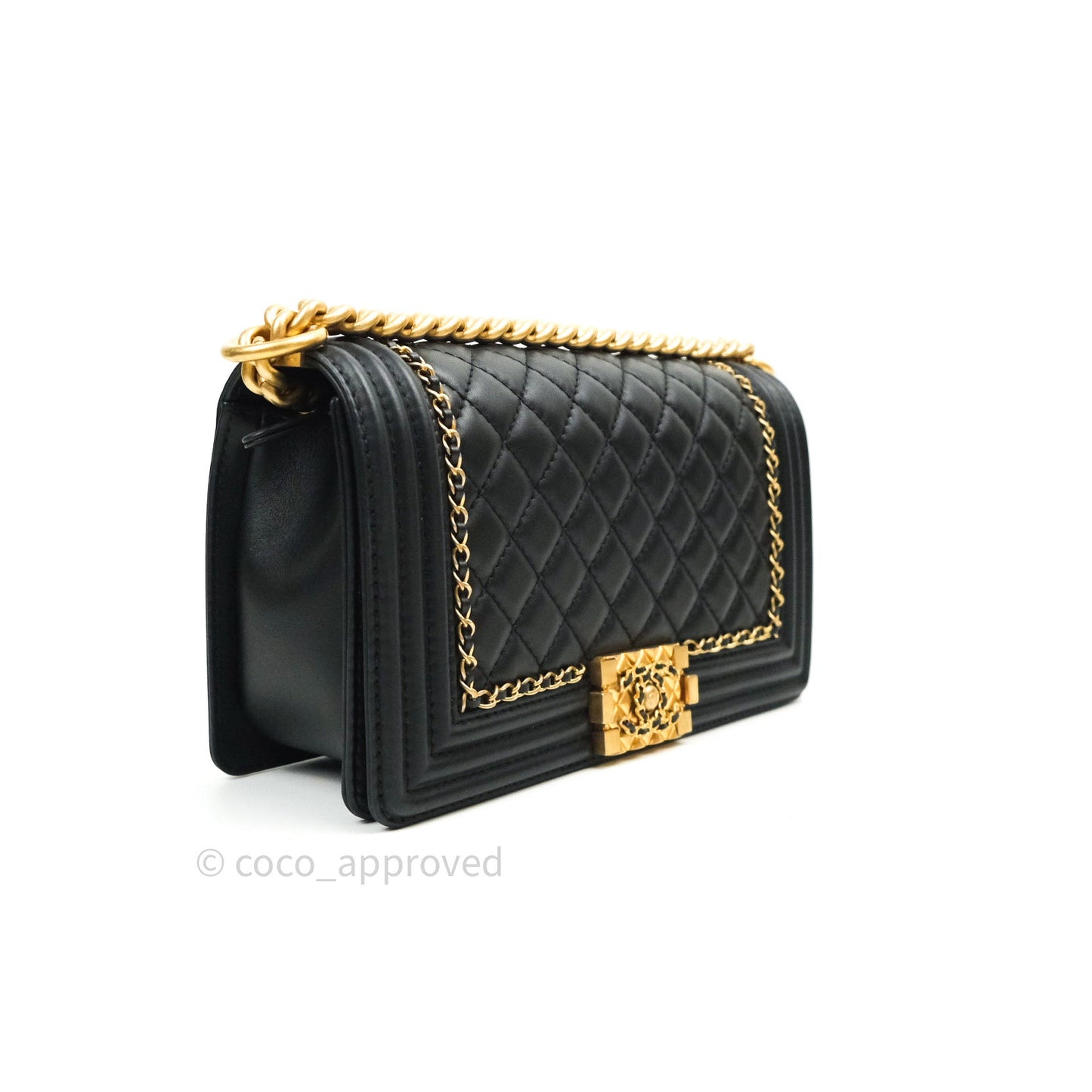 Chanel Boy Quilted Medium Black Calfskin Gold Hardware 20C