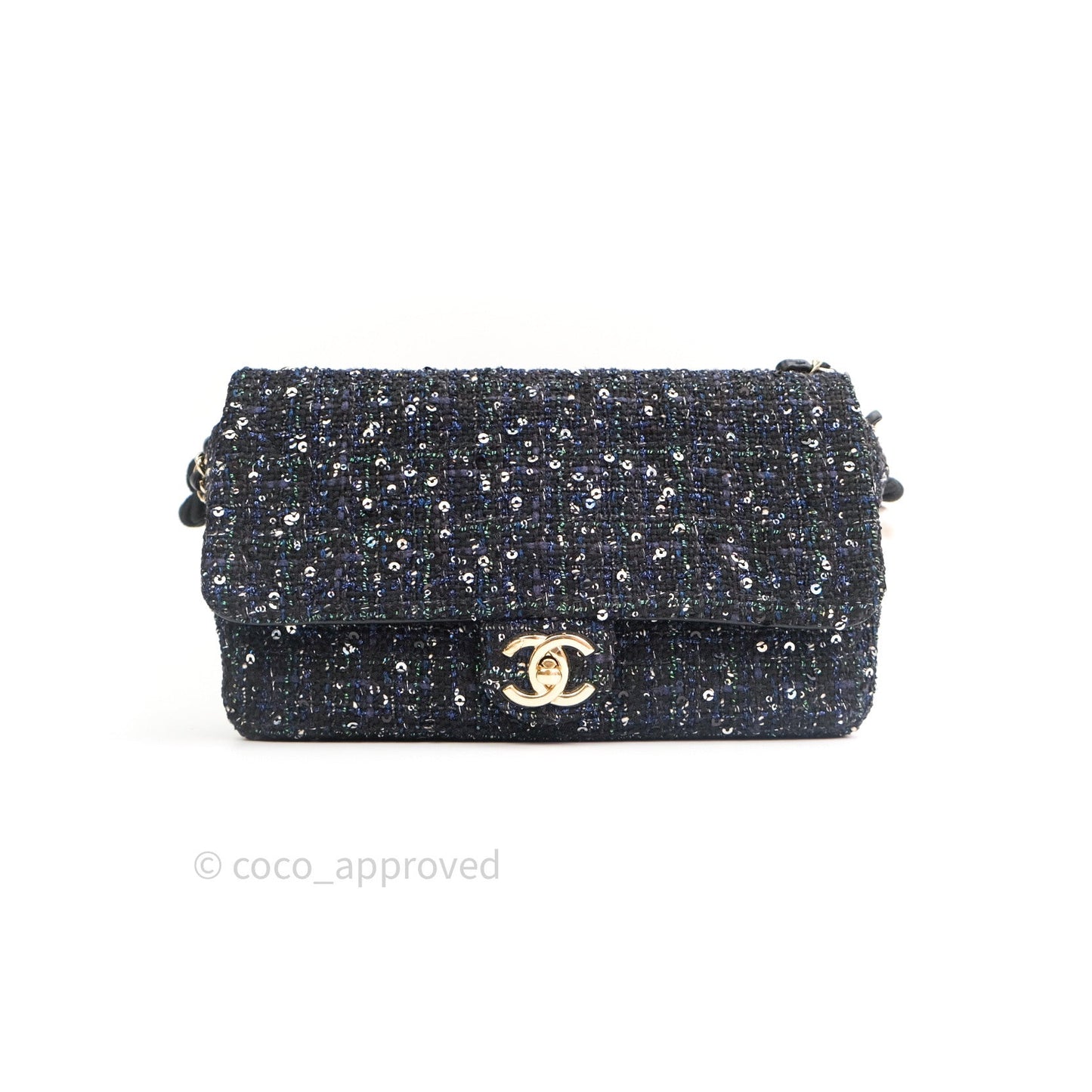 Chanel Tweed Medium Pearl Handle Flap Black Ecru