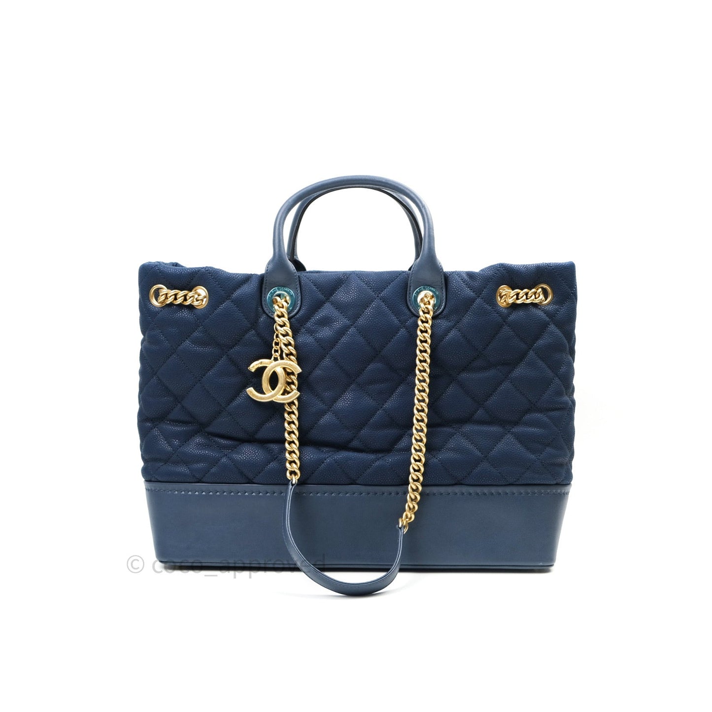 Chanel Iridescent Caviar Quilted Globe Trotter Shopping Tote Blue
