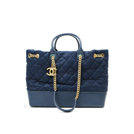 Chanel Iridescent Caviar Quilted Globe Trotter Shopping Tote Blue