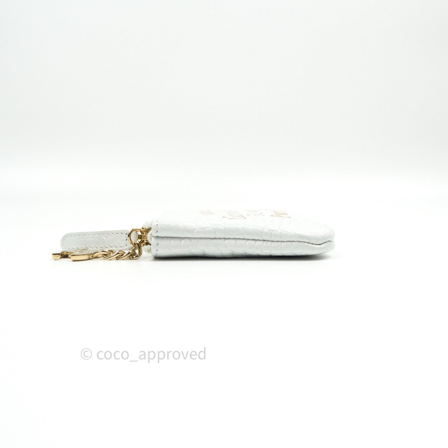 Chanel Calfskin Crocodile Embossed Mini O Case White Gold