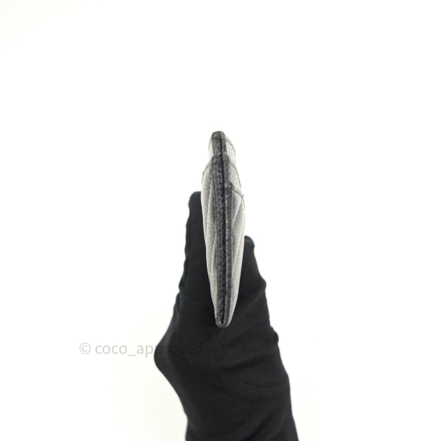 Chanel Classic Chevron Black Caviar Silver Hardware Flat Card Holder