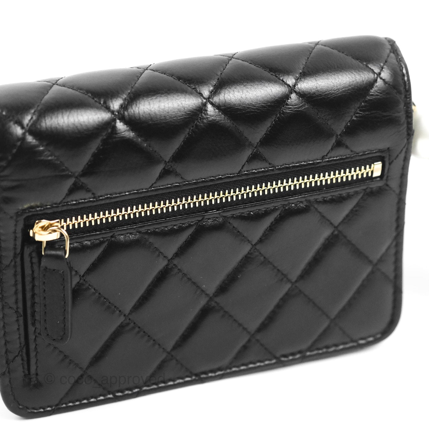 Chanel Quilted Large Pearl Mini Wallet On Chain WOC Black Calfskin