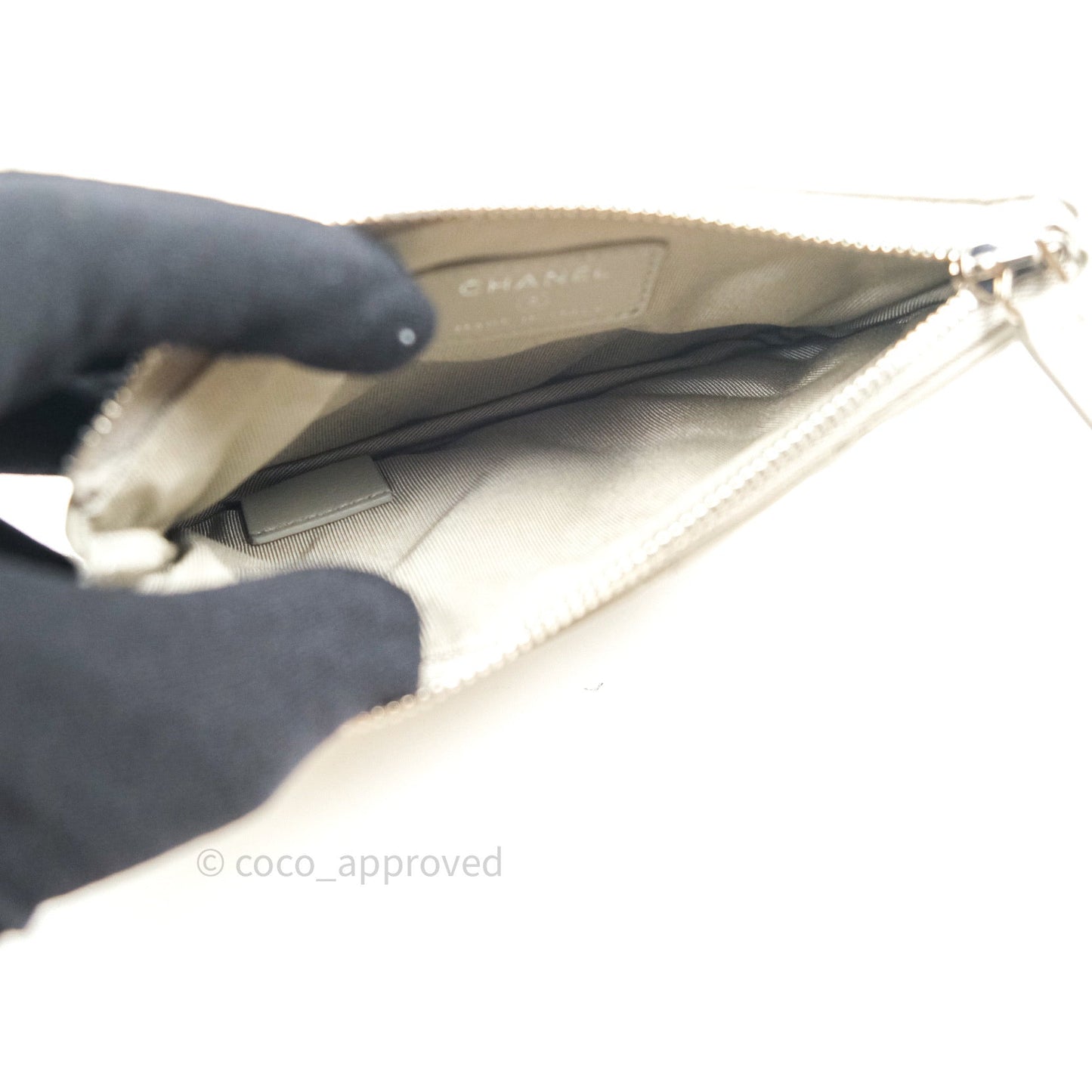 Chanel Quilted Mini O Case Grey Lambskin Silver Hardware