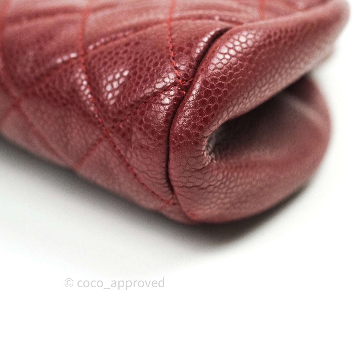 Chanel Quilted Timeless Kisslock Clutch Dark Red Caviar Silver Hardware