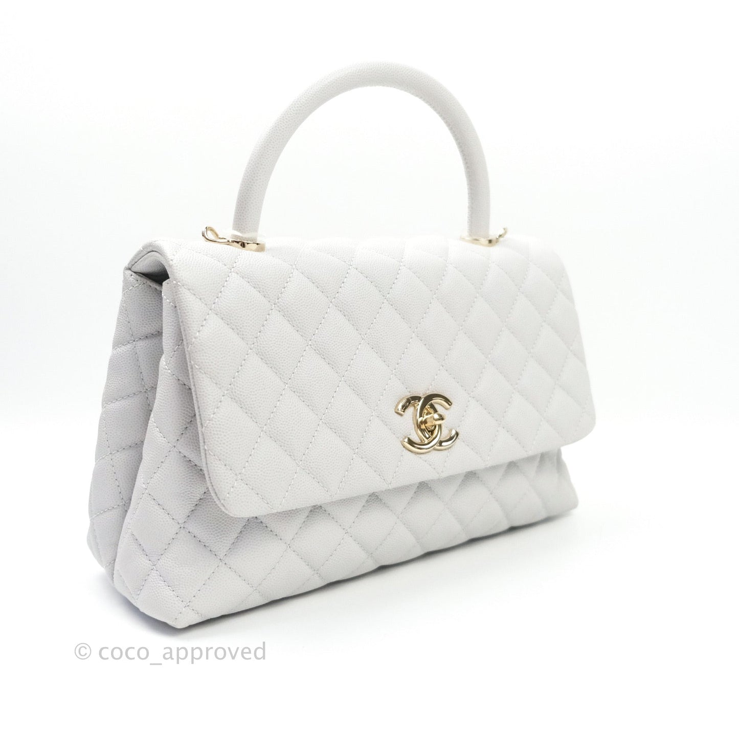 Chanel Small Coco Handle Quilted Light Grey Light Gold Hardware