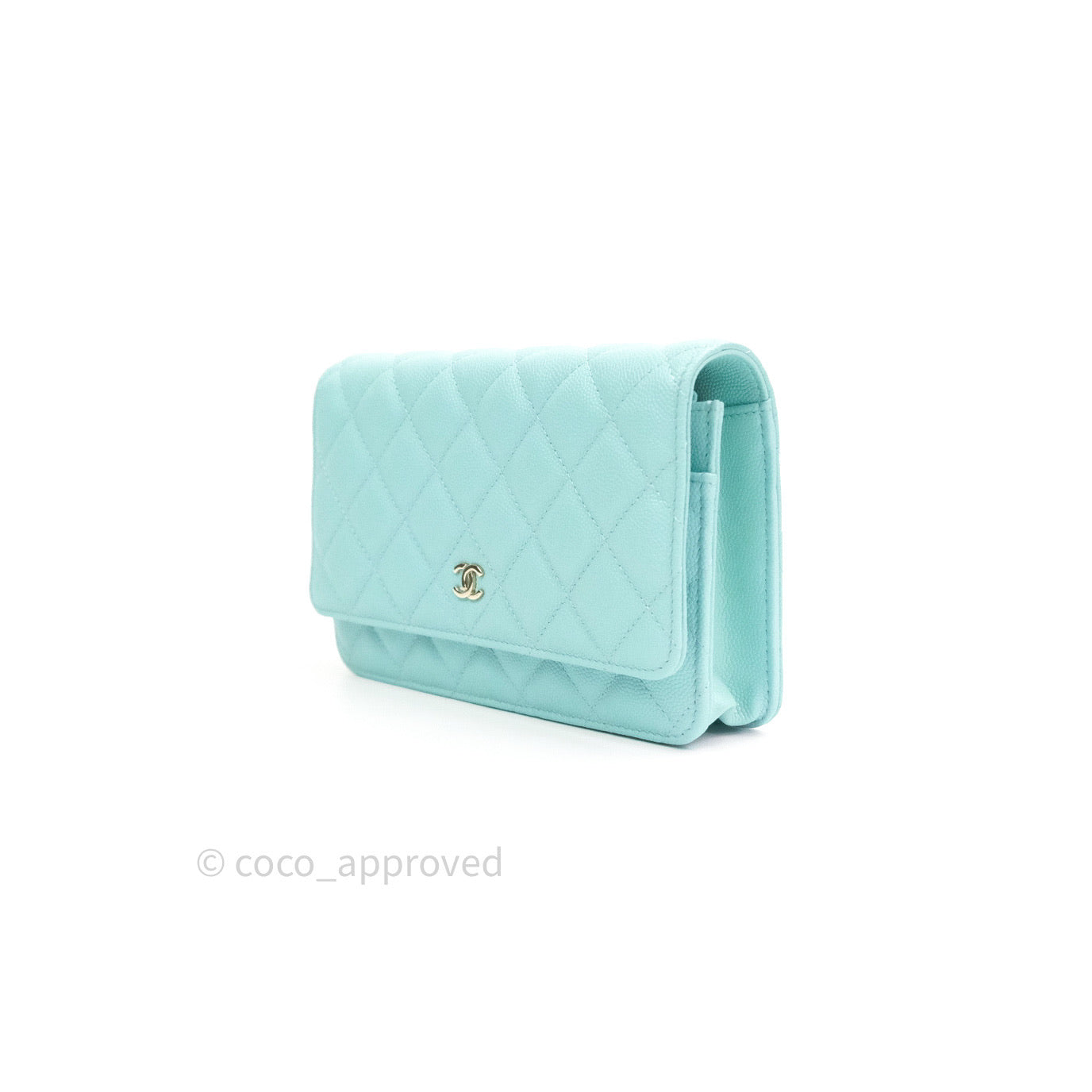 Chanel Quilted Wallet on Chain WOC Tiffany Blue Caviar Light Gold Hardware