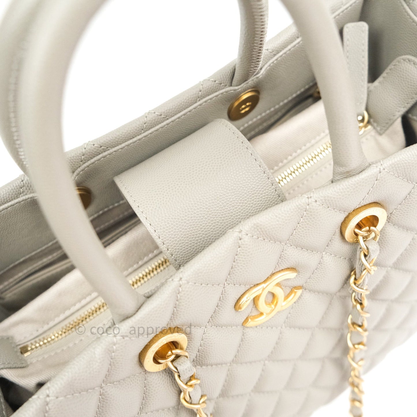 Chanel Quilted Medium Coco Handle Shopping Tote Grey Caviar Gold Hardware