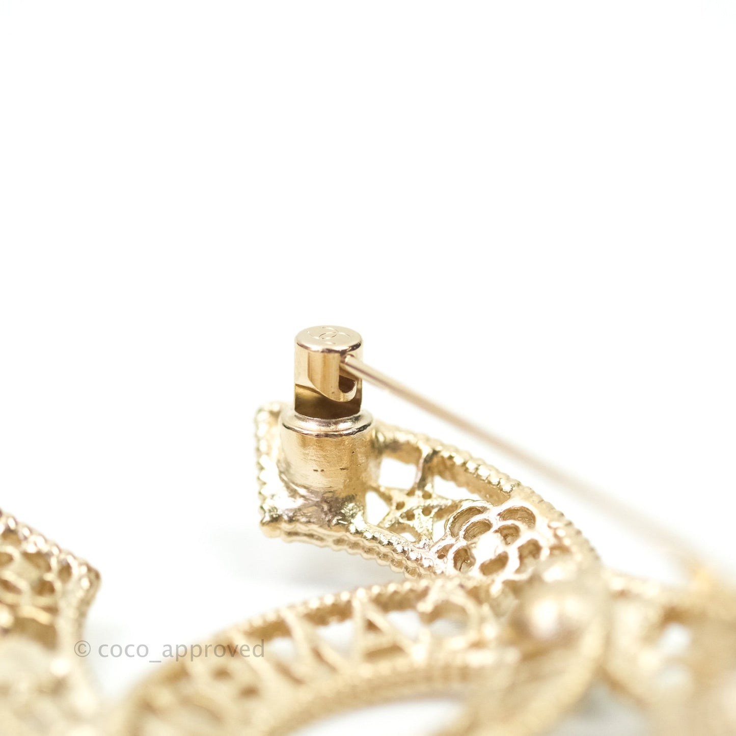 Chanel CC Cambon Pearl Crystal Brooch Gold Tone 21A