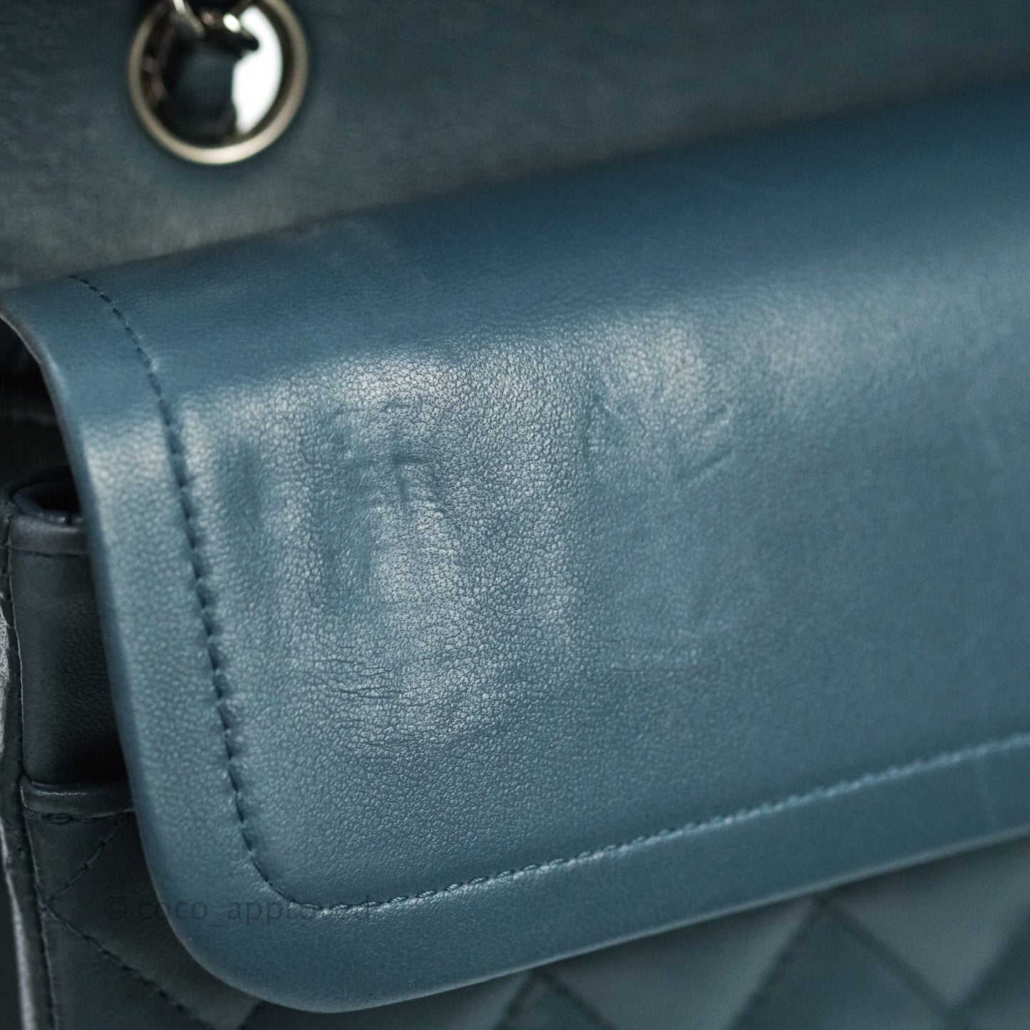 Chanel Classic M/L Medium Double Flap Blue Silver Hardware
