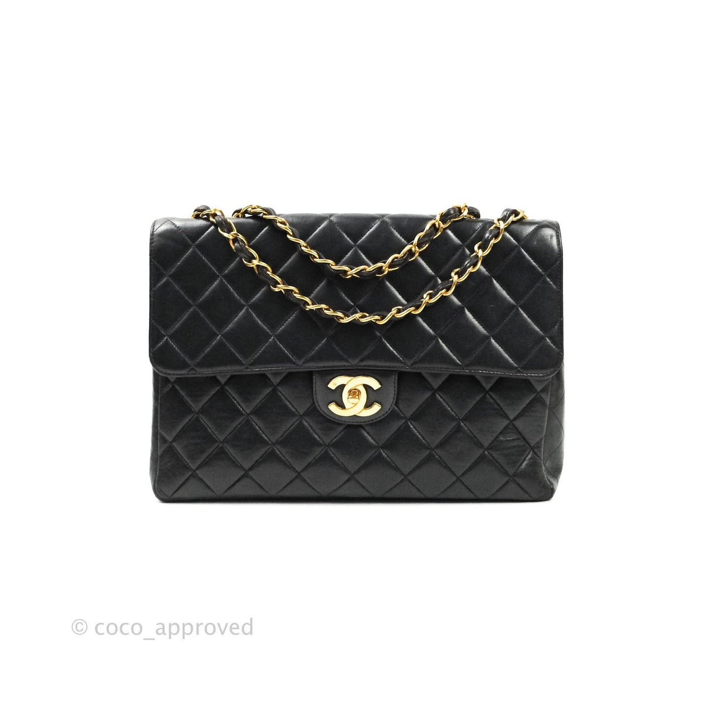 Chanel Vintage XL Jumbo Single Flap Black Lambskin 24K Gold Hardware