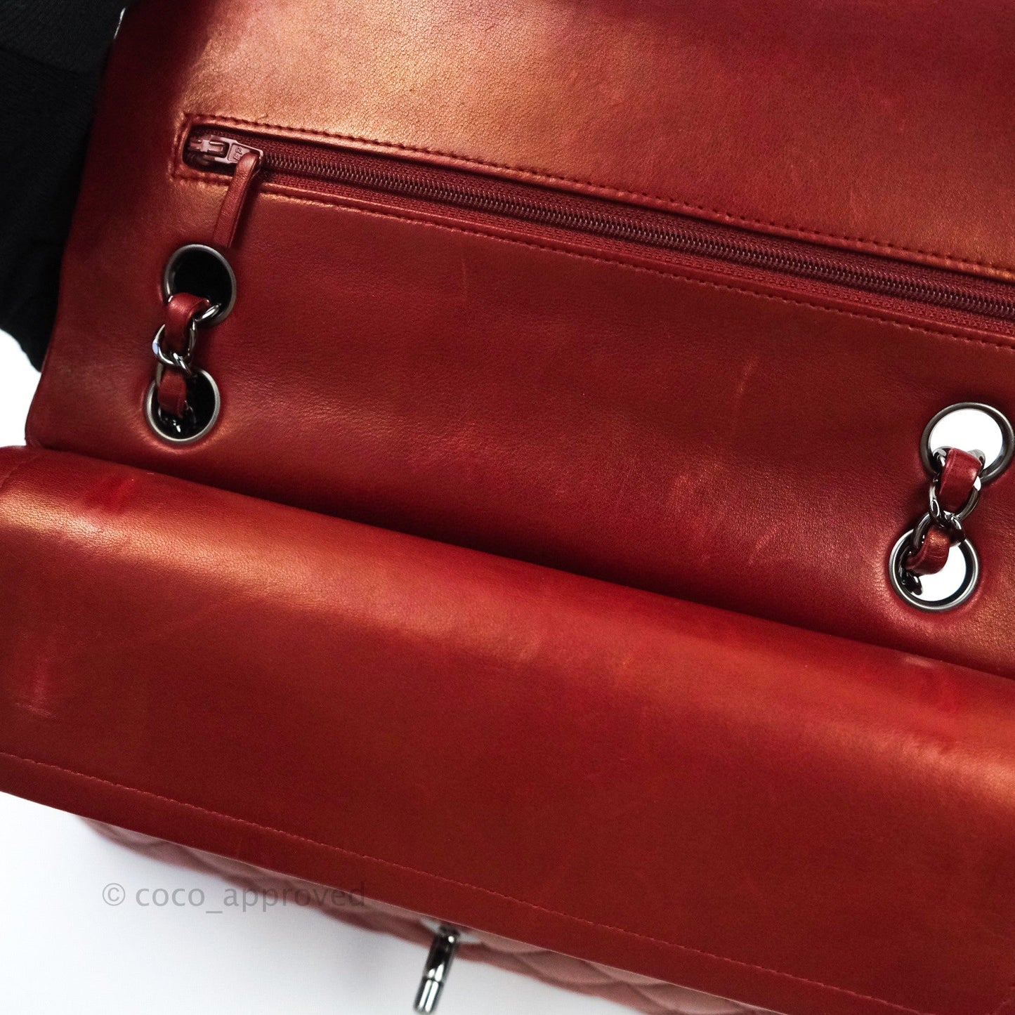 Chanel Classic M/L Medium Double Flap Dark Red Lambskin Gunmetal Hardware
