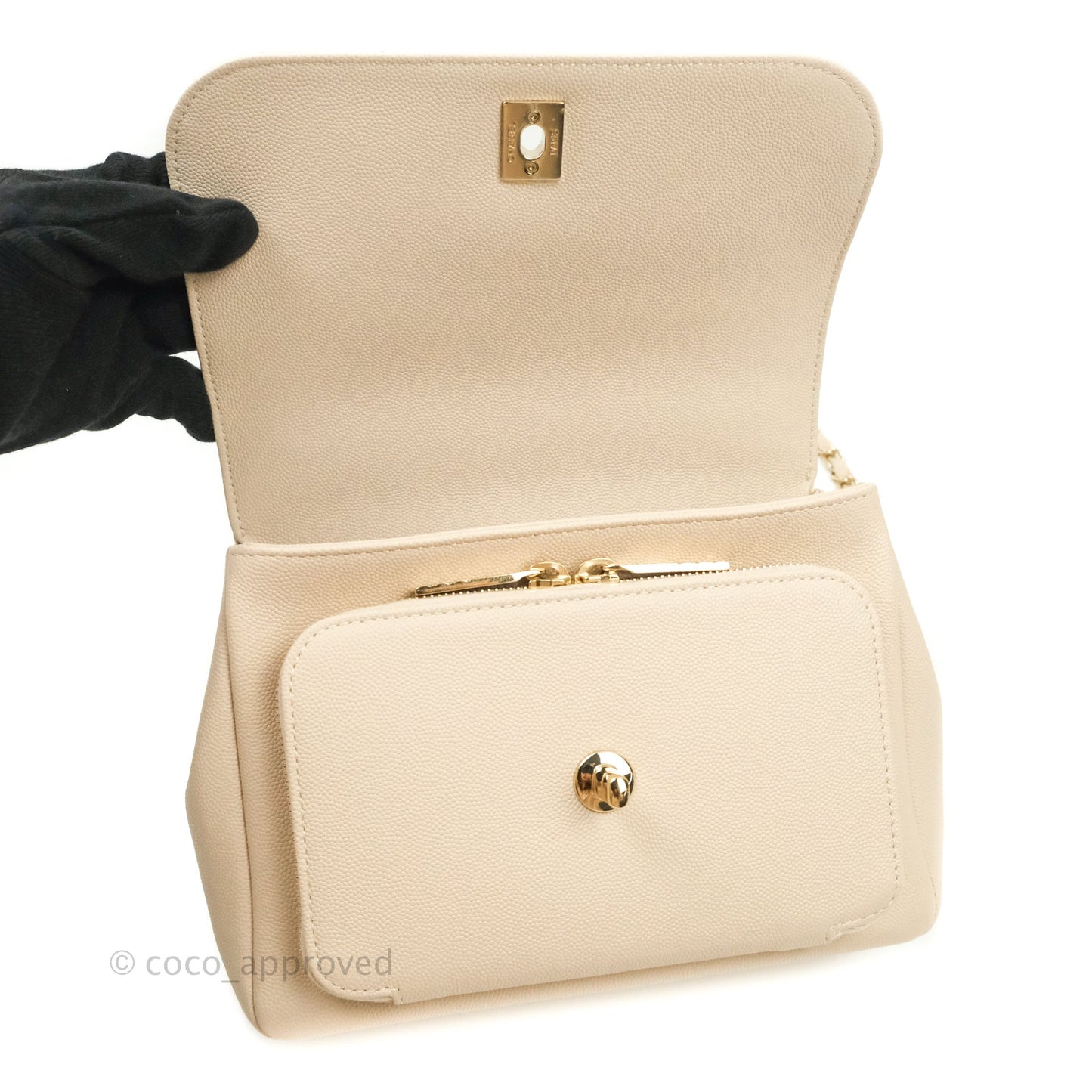 Chanel Quilted Medium Business Affinity Flap Beige Caviar Gold Hardware