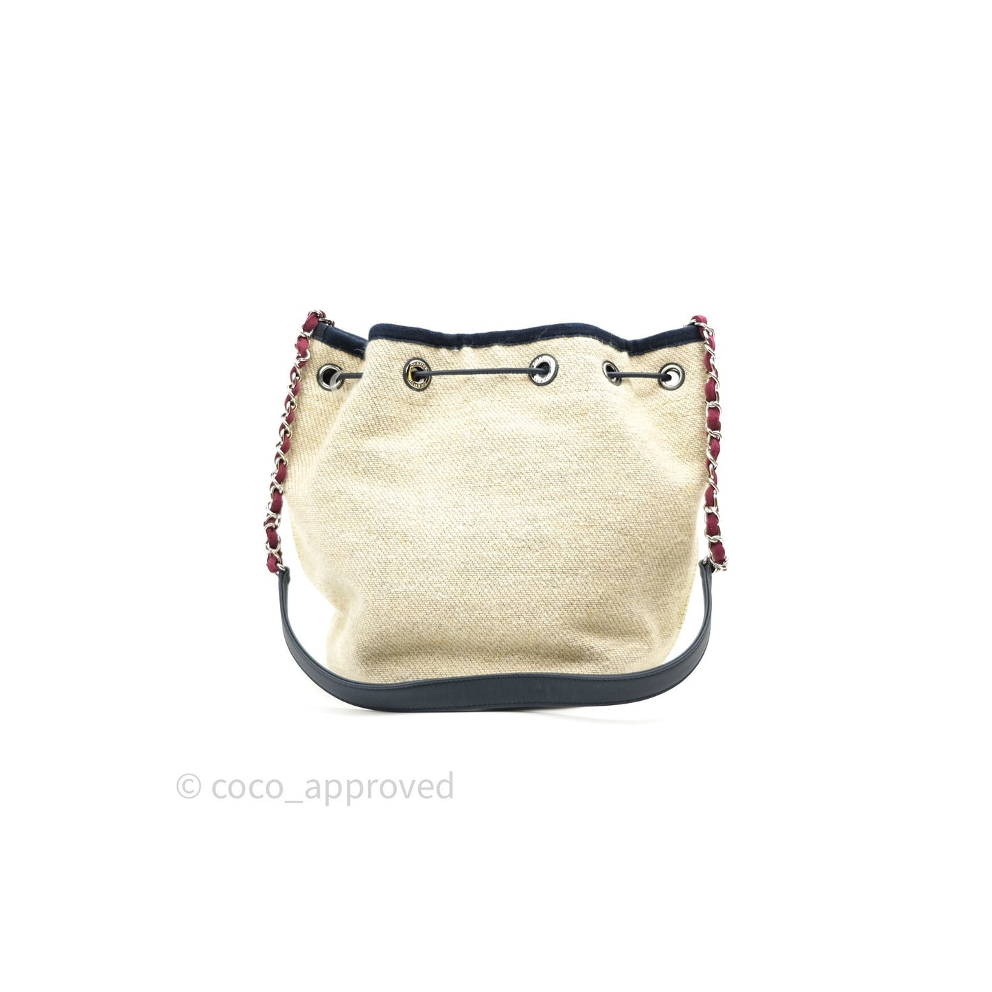 Chanel Canvas Deauville Drawstring Bag Beige Red