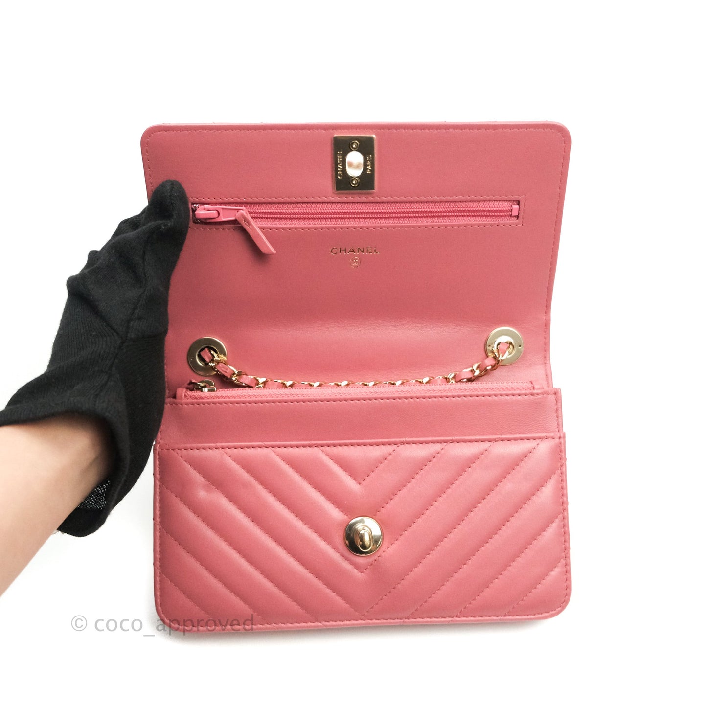 Chanel Trendy CC WOC Wallet on Chain Chevron Pink Lambskin Gold Hardware