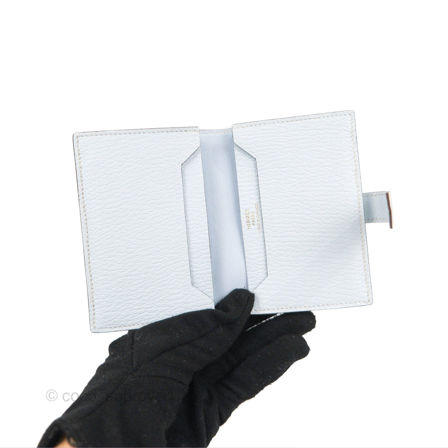 Hermes Bearn Card Holder Chevre Mysore Bleu Brume Gold Hardware