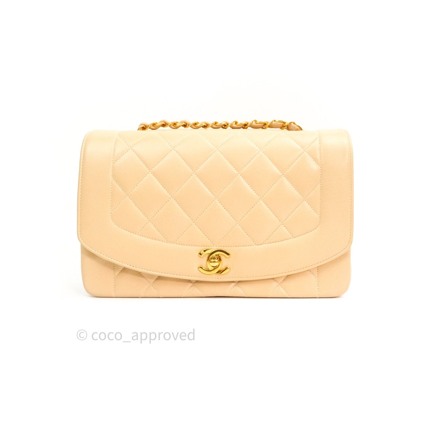 Chanel Diana Quilted Beige Lambskin Medium Vintage 24K Gold Hardware